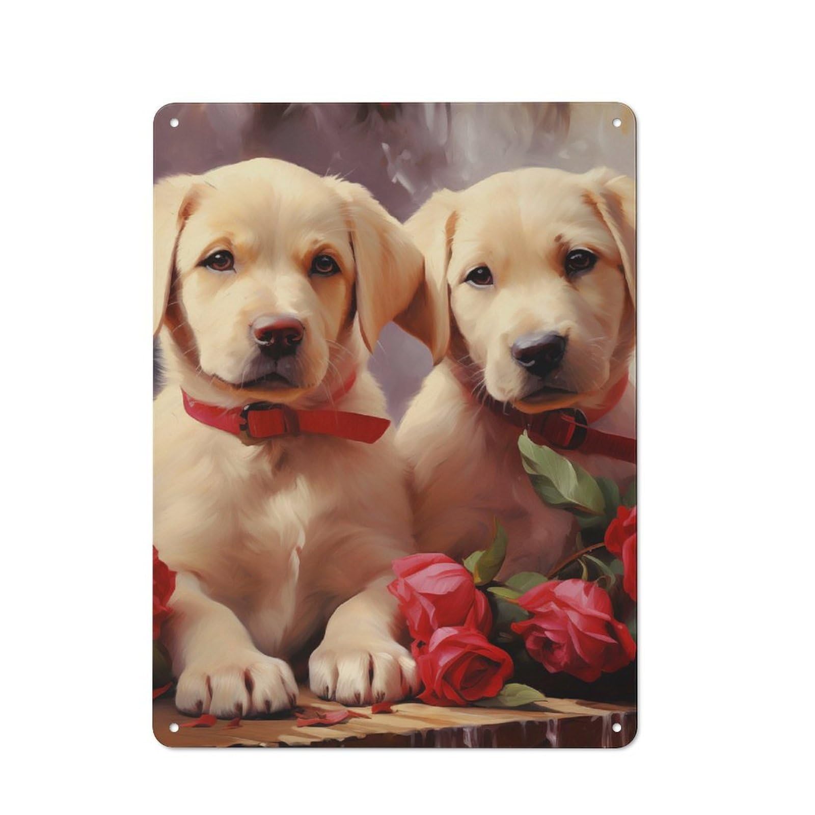 Retro Metal Wall Sign 40x30cm with Labradors with Roses for Pub Or Café, for Vintage Wall Decor Fans, for Cafés, Pubs And Restaurants