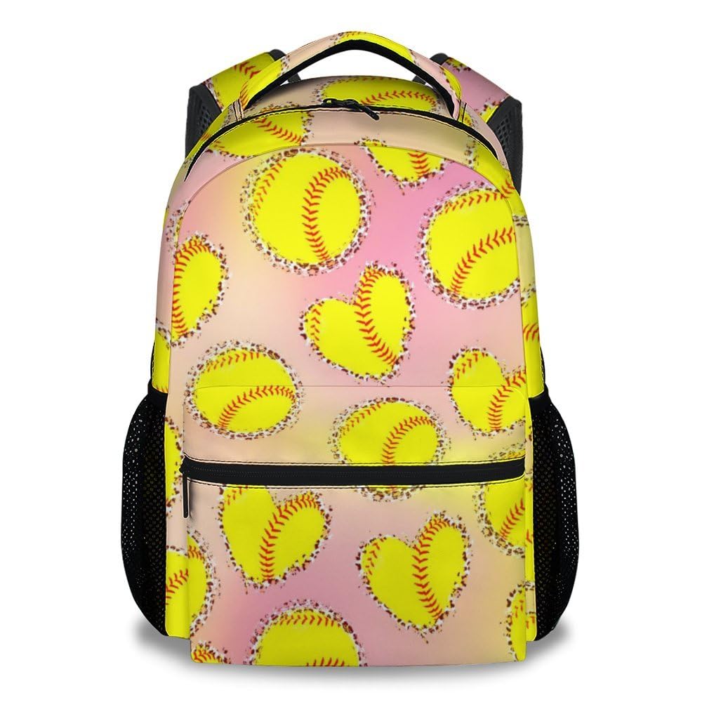 XaocNyx School Backpack for Girls - Softball Bookbag - Lightweight Durable Large Capacity - 17 Inch Yellow Kid Backpack for School, Travel and Camp