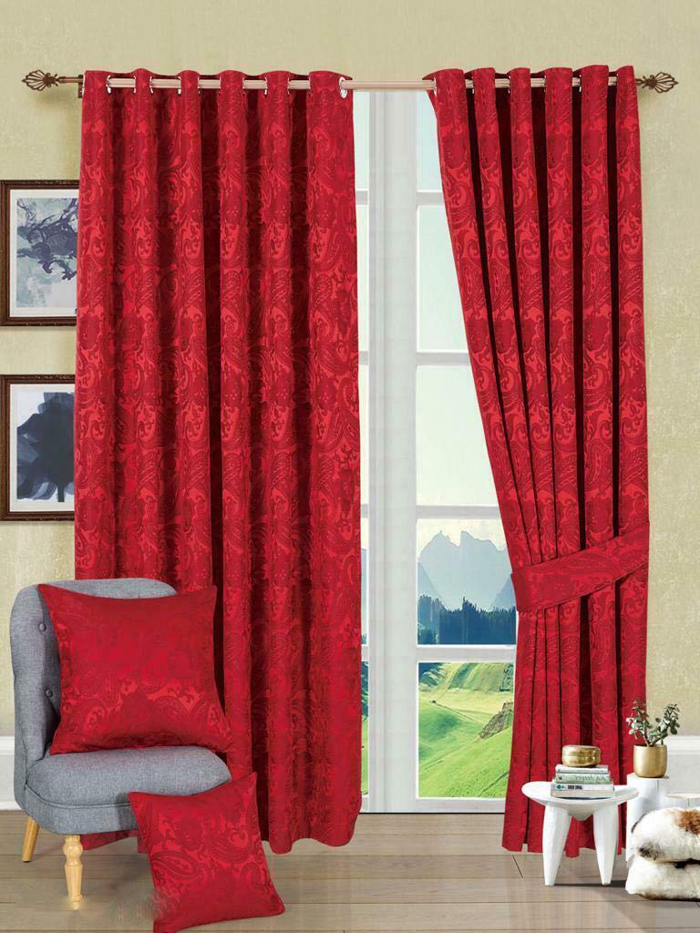 Heavy Jacquard Ring Top Fully Lined Pair Curtains Burgundy 46 x 72 — image 1