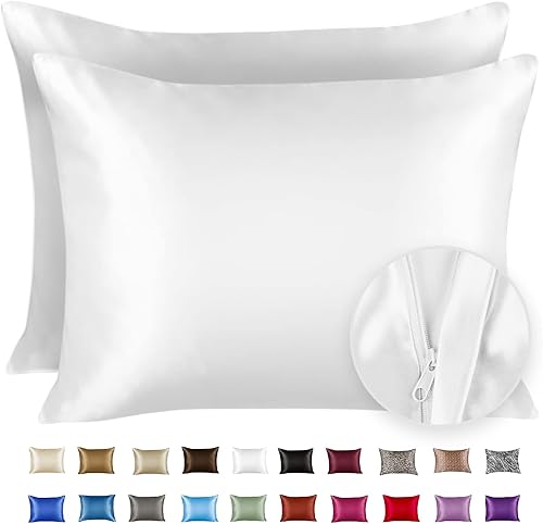 ShopBedding - Lujosa funda de almohada de satén para el cabello, 2 unidades, satinada, estándar, con cremallera, estampado de cebra marrón, Blissford