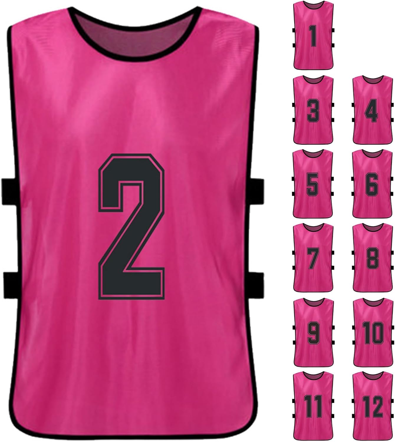 Mingzhe Numbered Football Bibs, Polyester Quick Drying Soccer Jerseys Football Pinnies Team Training Practice Sports Vest Fit for, Basketball, Volleyball, (Pink)