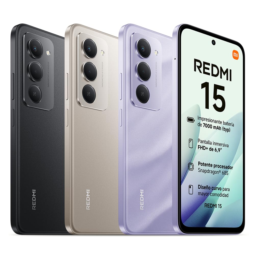 XIAOMI REDMI 15 - Smartphone de 8+256GB, Cámara Dual de 50MP con AI, Pantalla inmersiva de 6,9” FHD+, Snapdragon 685, Carga rápida de 33W, Cargador no Incluido, Gris (Versión ES)