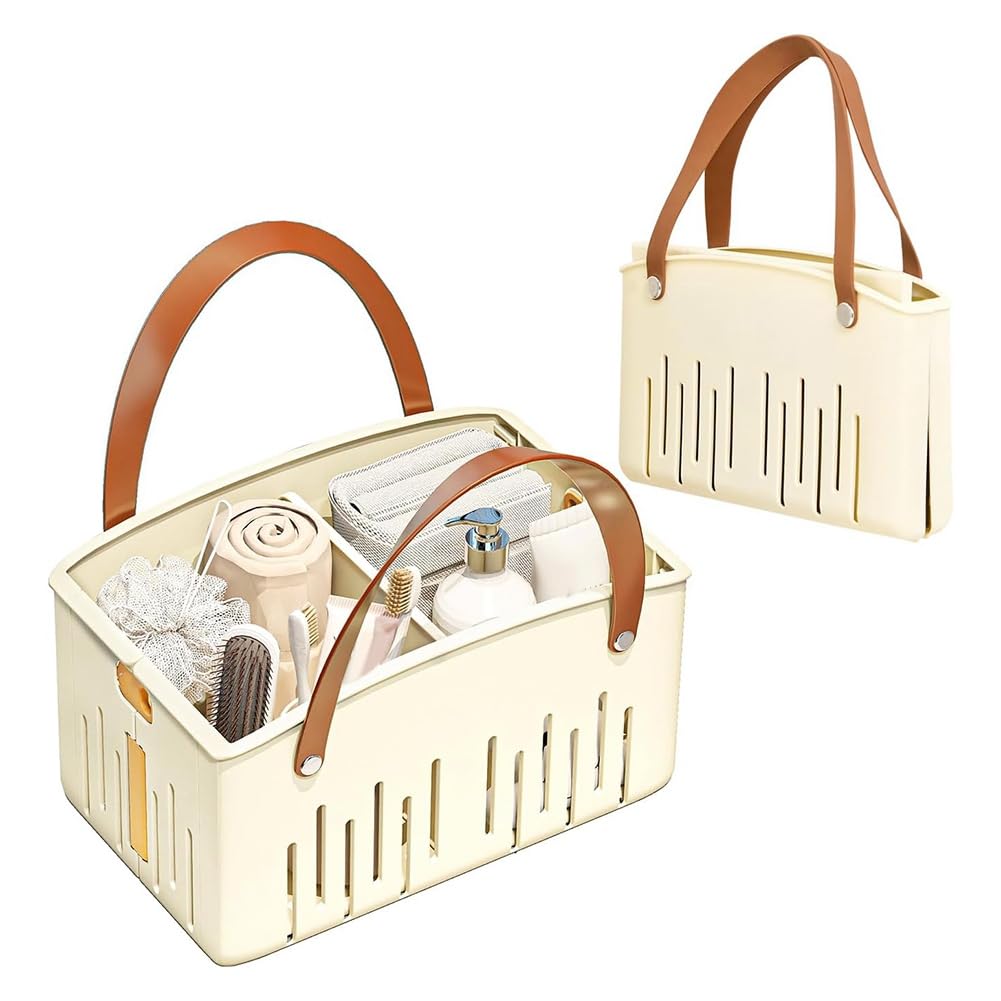 Hndhbfgrt Shower Portable Foldable with Handle and Adjustable Divider, Plastic Shower Storage Basket
