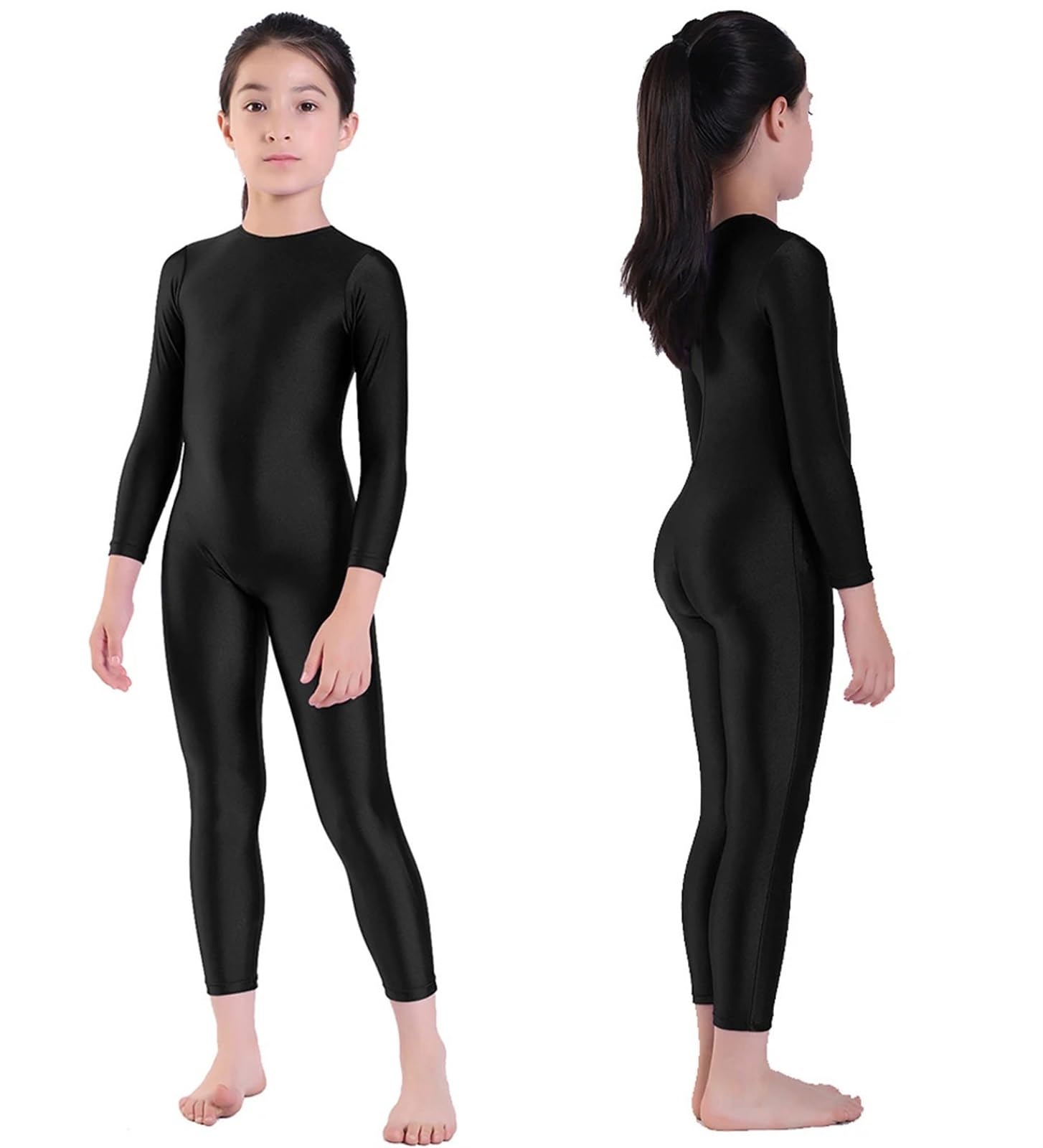 Body nero per bambina Tuta intera da ginnastica for ragazze, con maniche lunghe, nera, for balletto, pattinaggio, danza, tuta intera