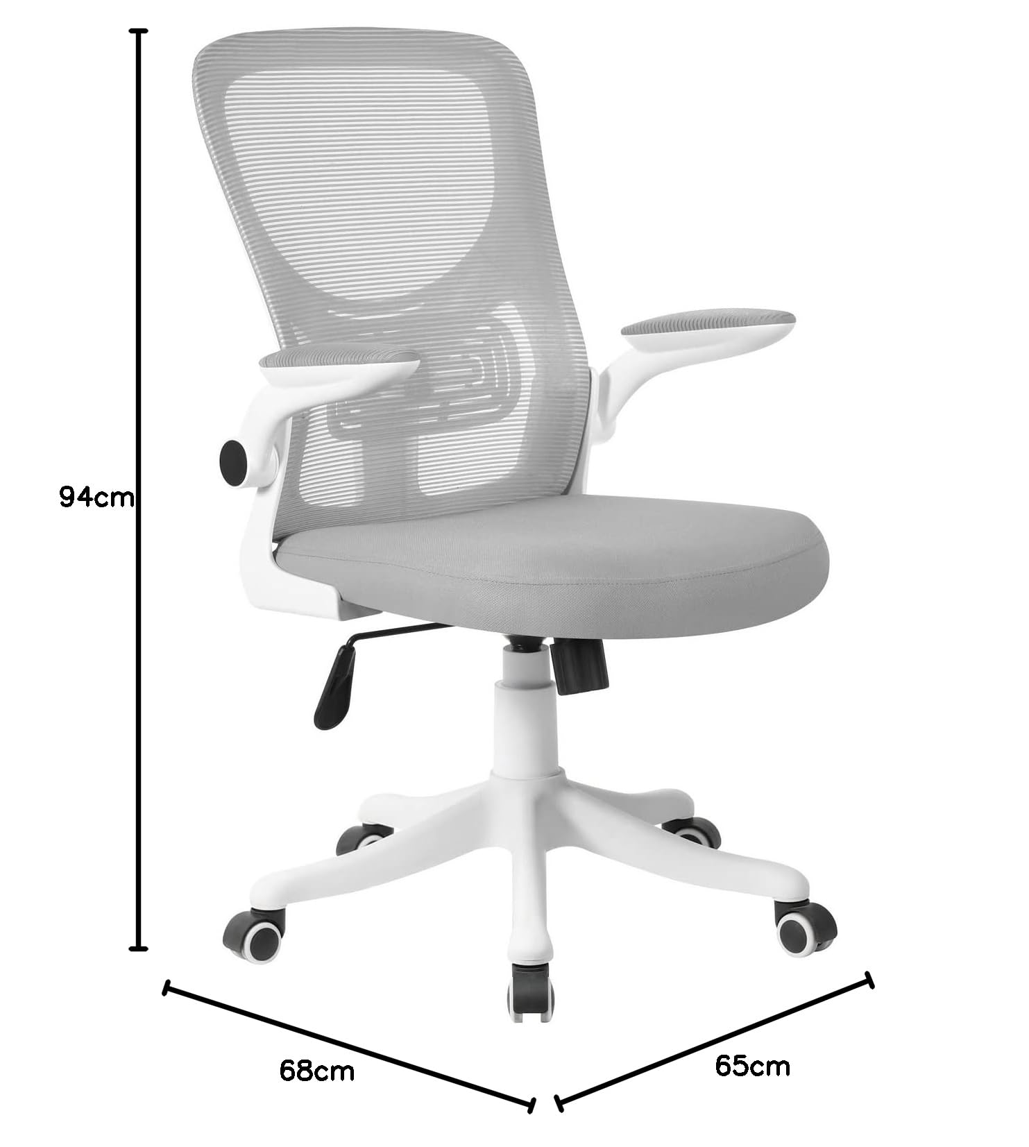 Brigros WeHome - Sedia da Ufficio Ergonomica Vivi in Rete Traspirante con Supporto Lombare, Girevole e Regolabile in Altezza con Braccioli Inclinabili, Base con Ruote, Grigio