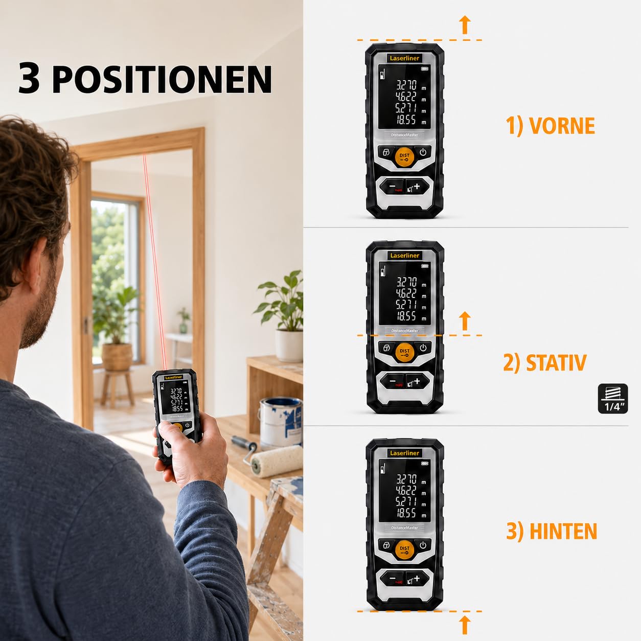 Laserliner DistanceMaster 40 Télémètre Laser | Appareil de Mesure Numérique, Portée de 40 m, Mesure de Longueur/Surface/Volume