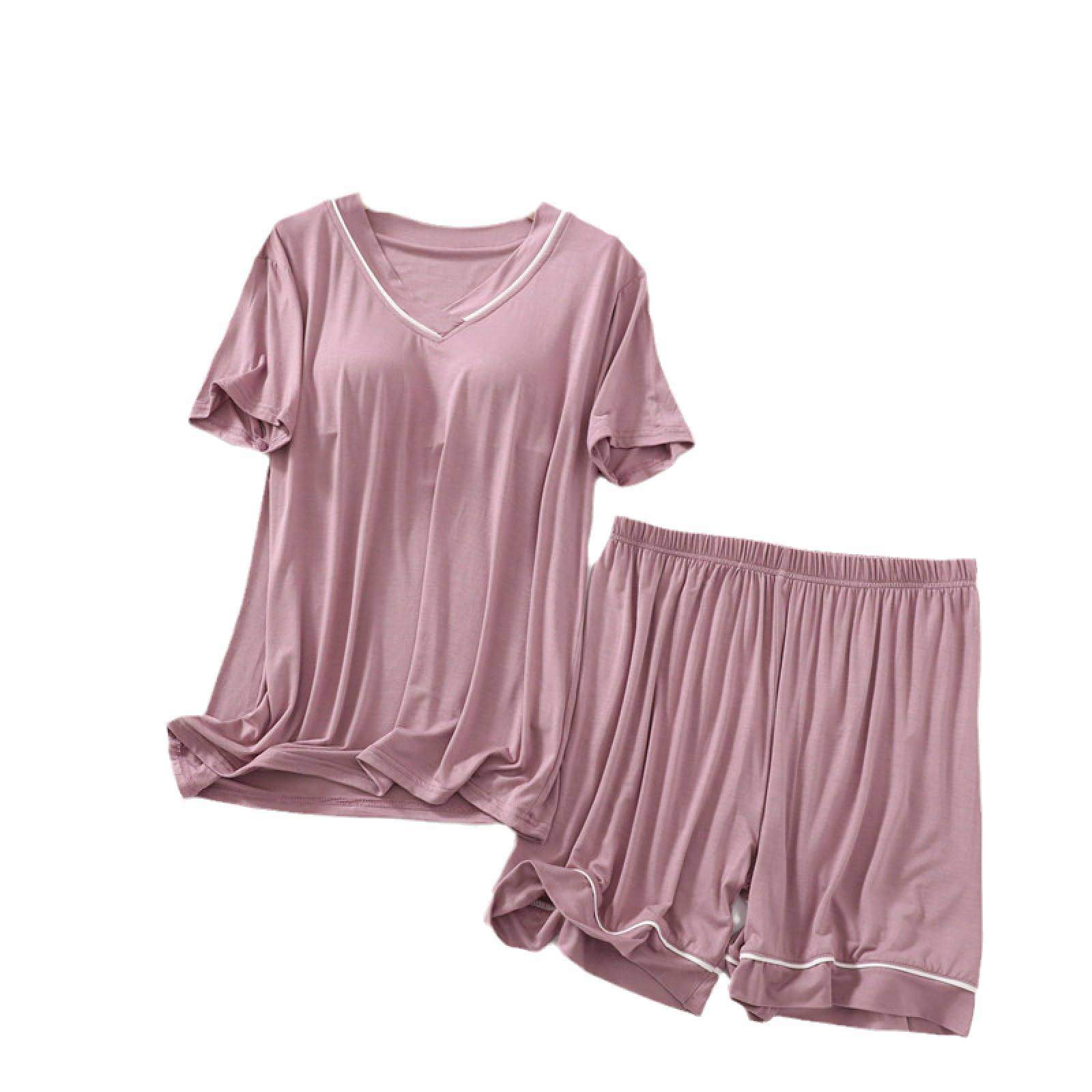 OLEETS Pyjama Set Für Damen - Sommer-Baumwoll-Nachtwäsche, 2-Teilig, Weich, Bequem, Heimkleidung, Kurzärmelig, V-Ausschnitt, Einfarbig, Einfache Unterwäsche, Loungewear