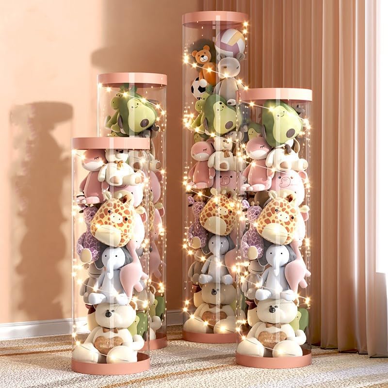Amazon.co.jp: ぬいぐるみ収納 透明円柱のぬいぐるみ収納ケース 回転式