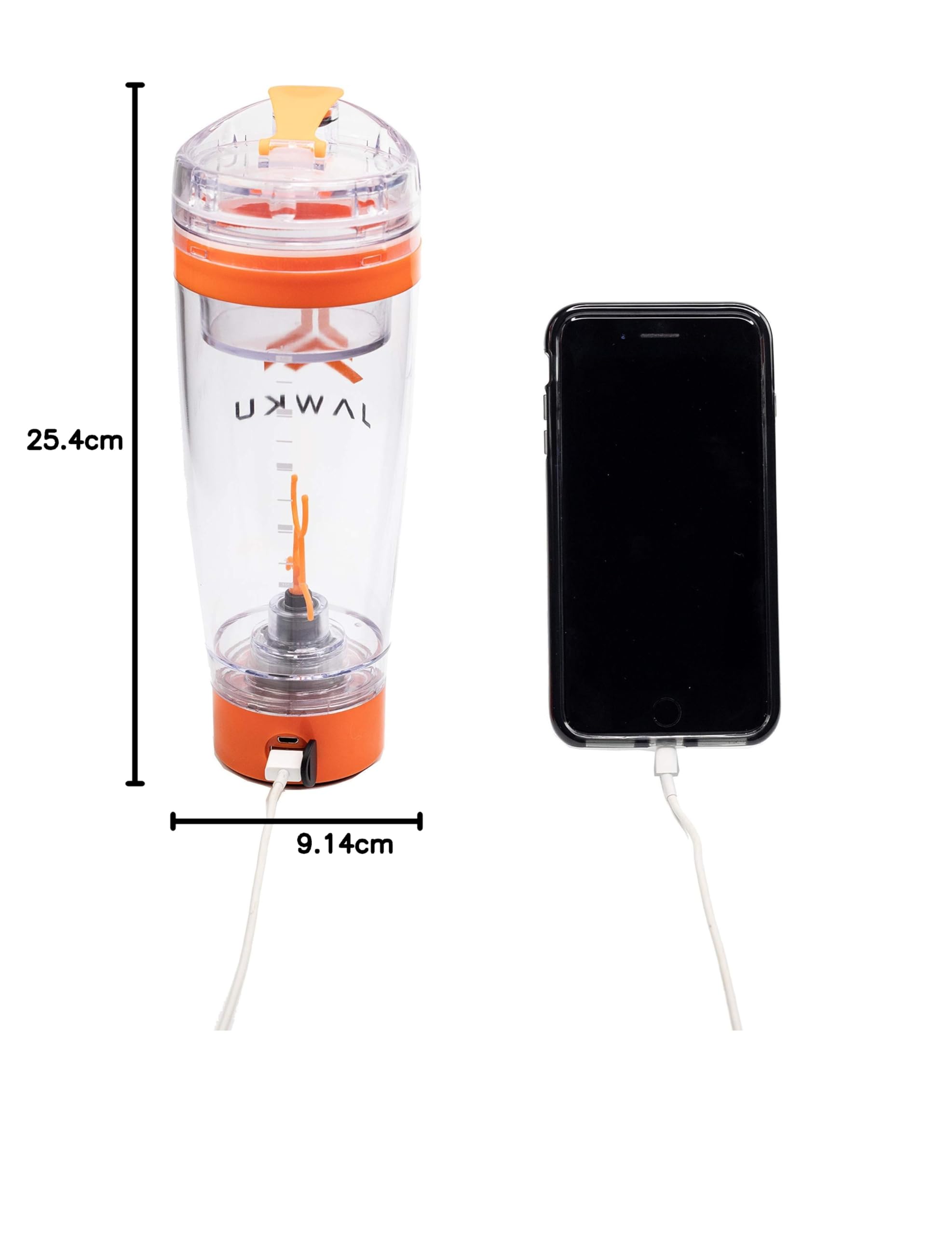 JAWKU Power Shaker Bottiglia con contenitore a secco // Un potente miscelatore da 11.000 giri/min e caricabatterie integrato per i tuoi dispositivi, 600 ml (20 oz) senza BPA