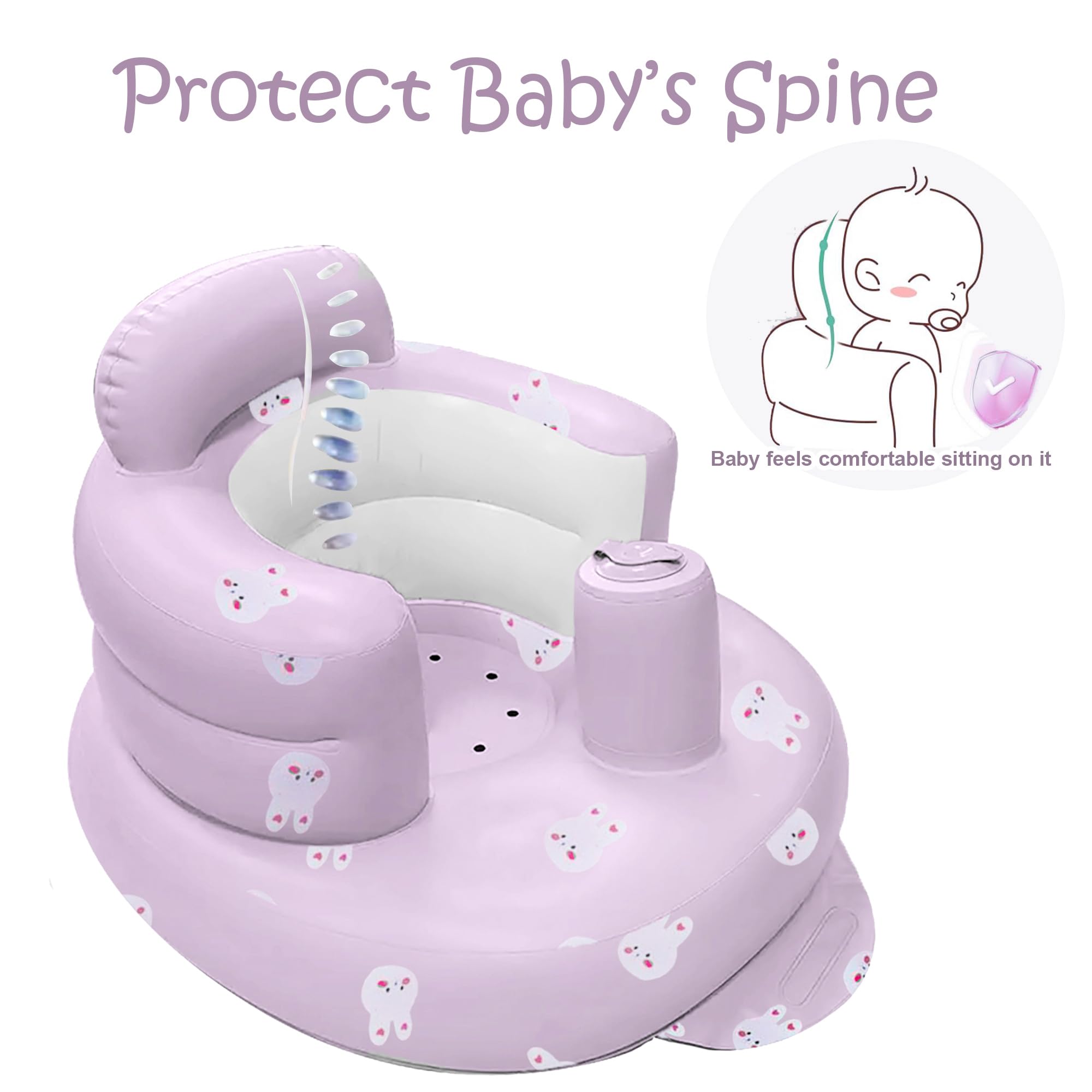 Inflatable Baby seat, Baby Seats for Infants for Sitting up, Comfortable Baby Seats for Sitting up 3 Months and up, sit up Chair for Baby, Inflatable Baby Chair with Built in Air Pump - Rabbit