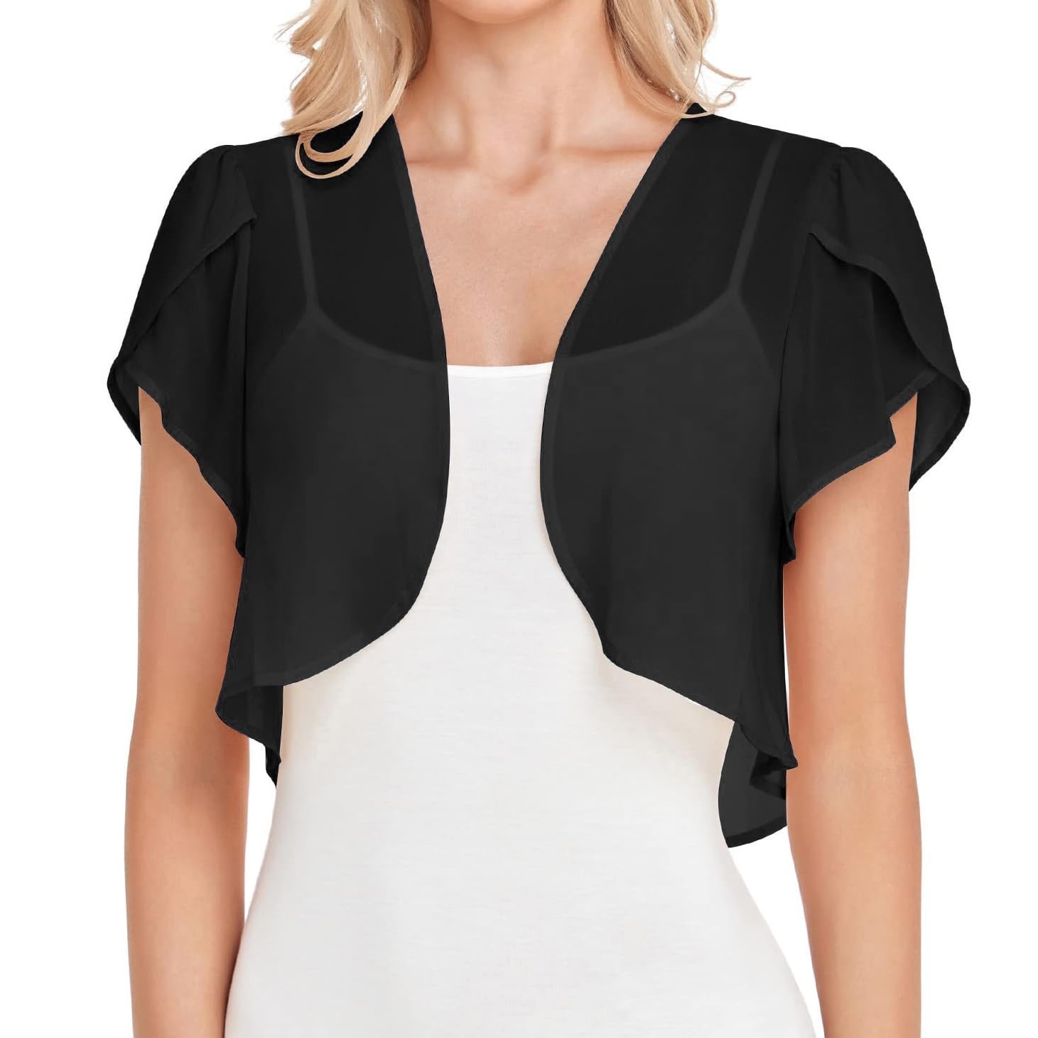 CuLtP Bolero De Gasa para Mujer Chal Recortado Chaquetas Bolero con Frente Abierto Cárdigan Transparente De Manga Corta De Verano Encogimiento De Hombros Sólido para Vestido De Noche Capa
