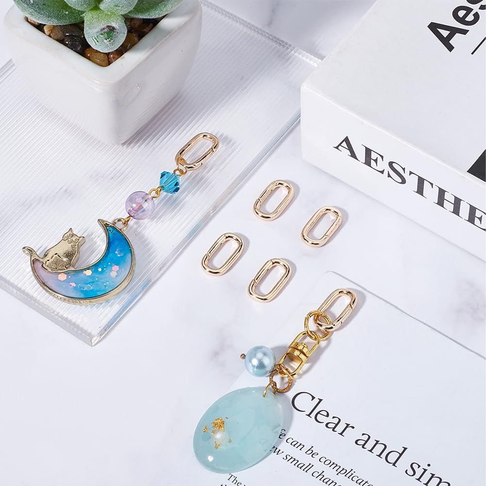 SUNNYCLUE 1 Box 6Pcs Small Spring Oval Rings Carabiner Ring Jewellery Real 18K Gold Plated Brass Keyring Clasp Snap Hook Buckle Trigger Gate Clip for Purse Jewellery Making Bracelet Bags Lanyard DIY - Image 4