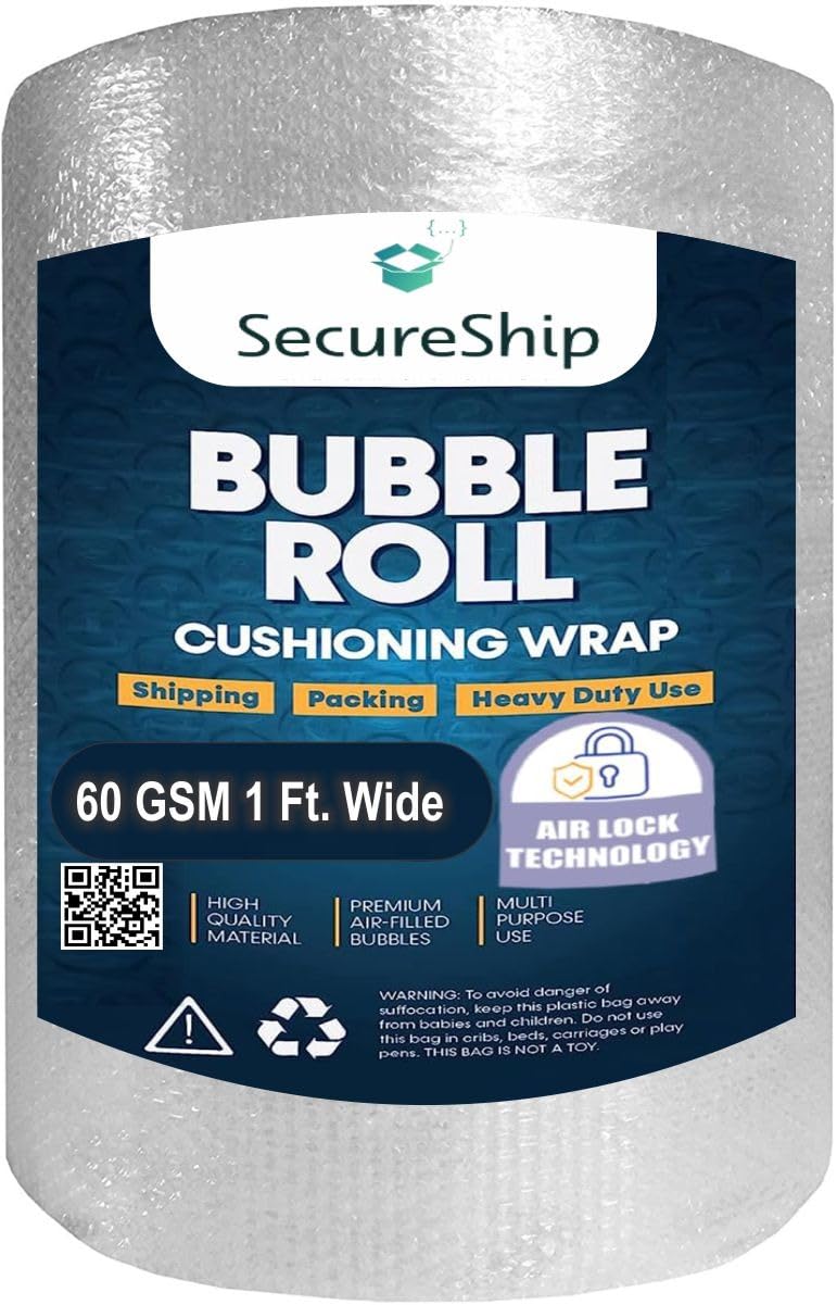 SecureShip 60 Gsm 1 FT (12 Inch) Wide Protective Bubble Wrap Roll for Safe Shipping and Packaging (100 Meter x 320 FT)