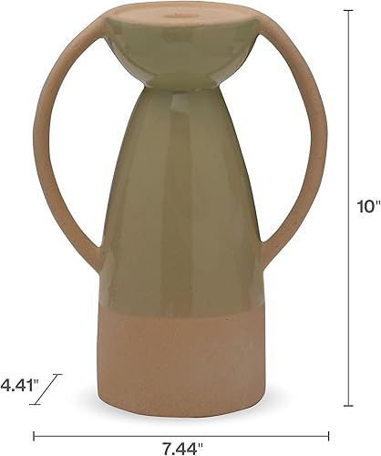 Miniatura 2 de Elements Portavelas de pilar de cerámica, para uso con cera real o velas sin llama, 7.44x4.41x10 pulgadas, verde