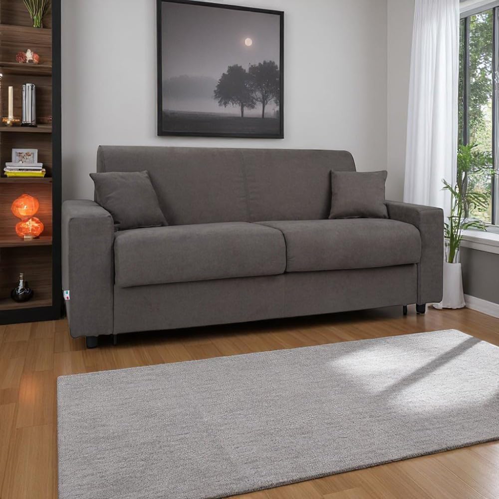 Liberoshopping Divano letto 3 posti sfoderabile in tessuto idrorepellente - apertura a ribalta con rete e materasso aloe – made in italy – modello ROLEN (Grigio)