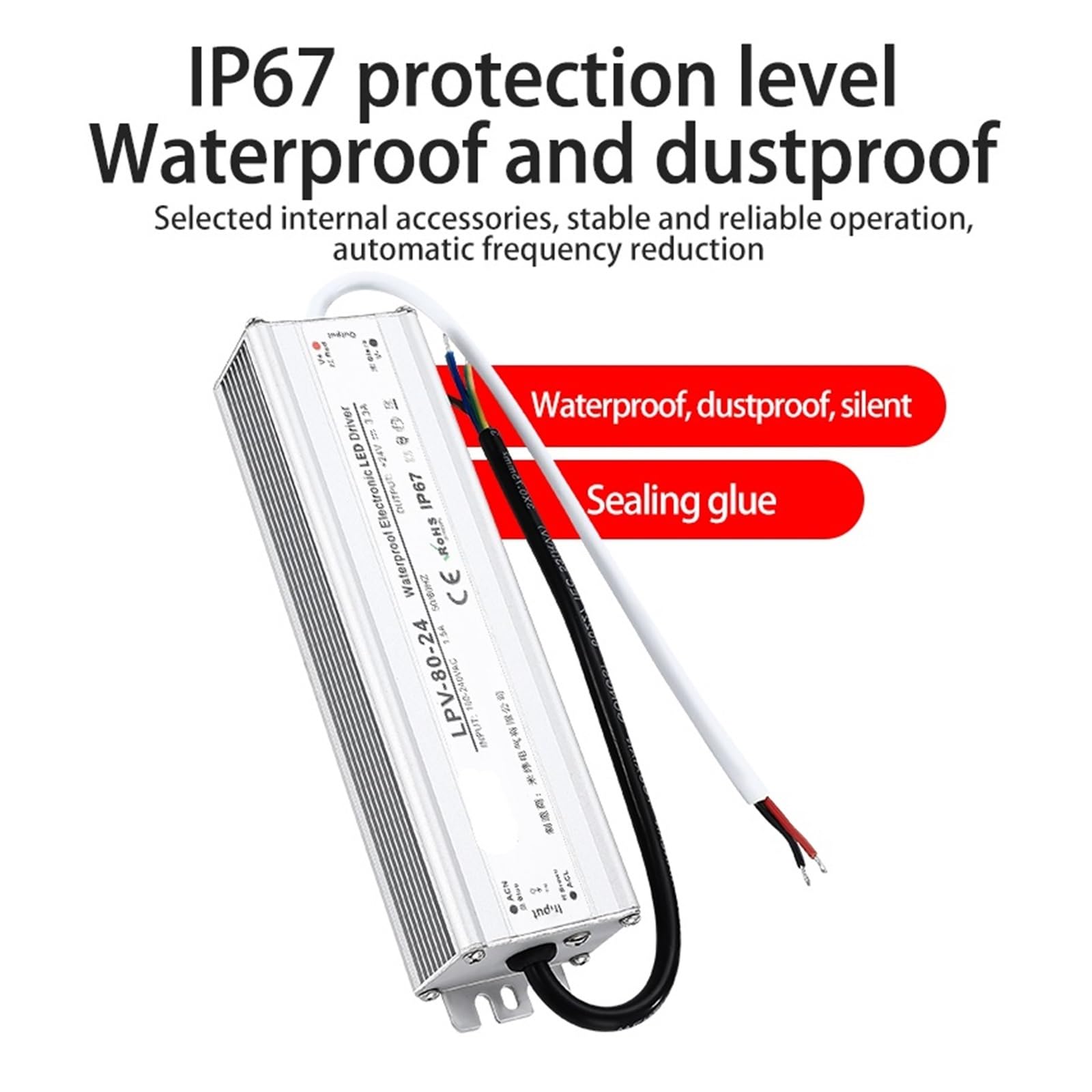 Transformador LED, Fuente de alimentación conmutada LPV resistente al agua IP67, 15 W, 25 W, 35 W, 50 W, 60 W, 80 W, 100 W, 120 W, 150 W, CA/CC, 12 V, 24 V, 48 V, controlador LED de voltaje constante.