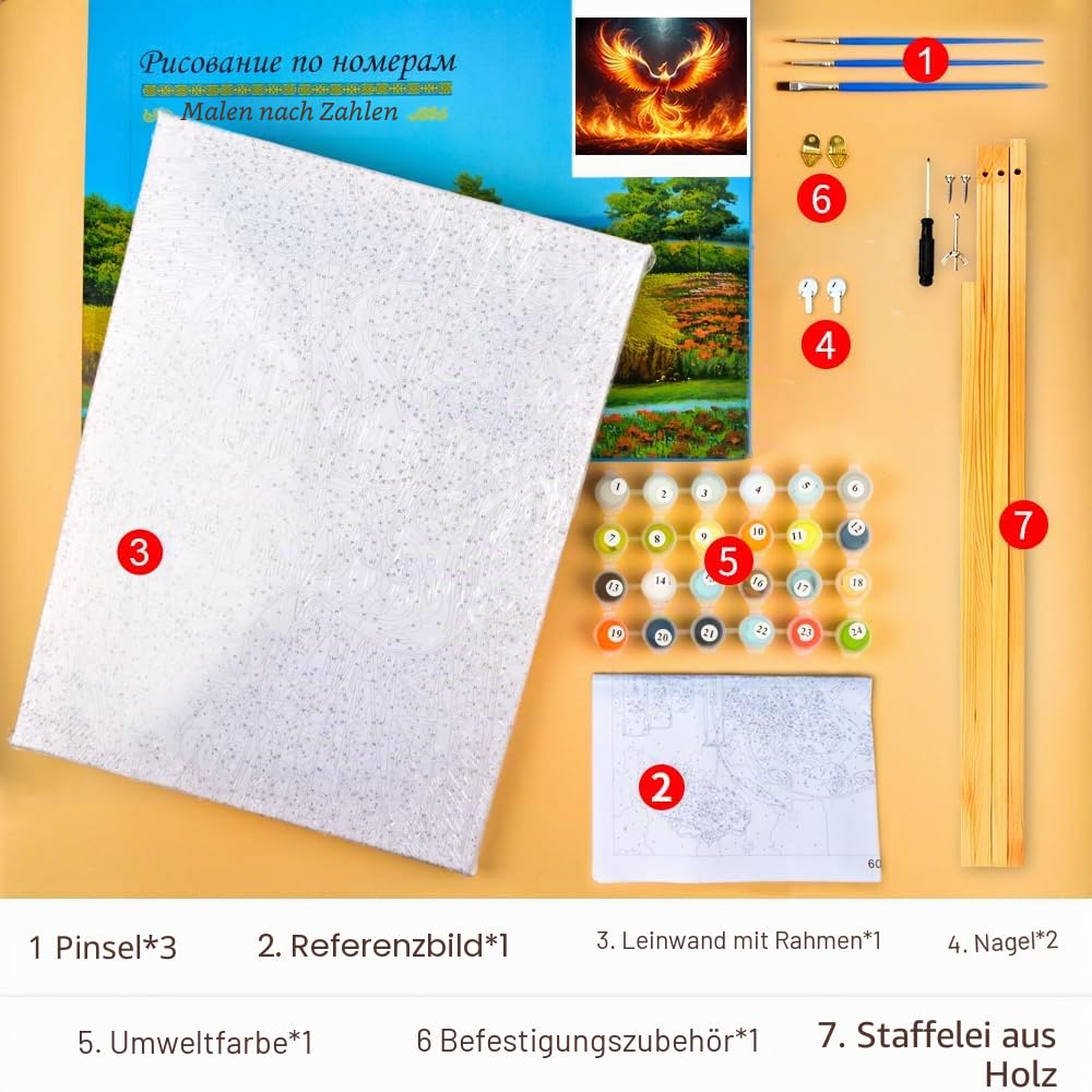 TISHIRON Malen Nach Zahlen für Erwachsene,Der Majestätische Phoenix in der Wiedergeburt Ölgemälde Kit für Anfänger,Mit 3-Pinseln Handgemalt ölgemälde Kit 40x50cm(mit Rahmen)