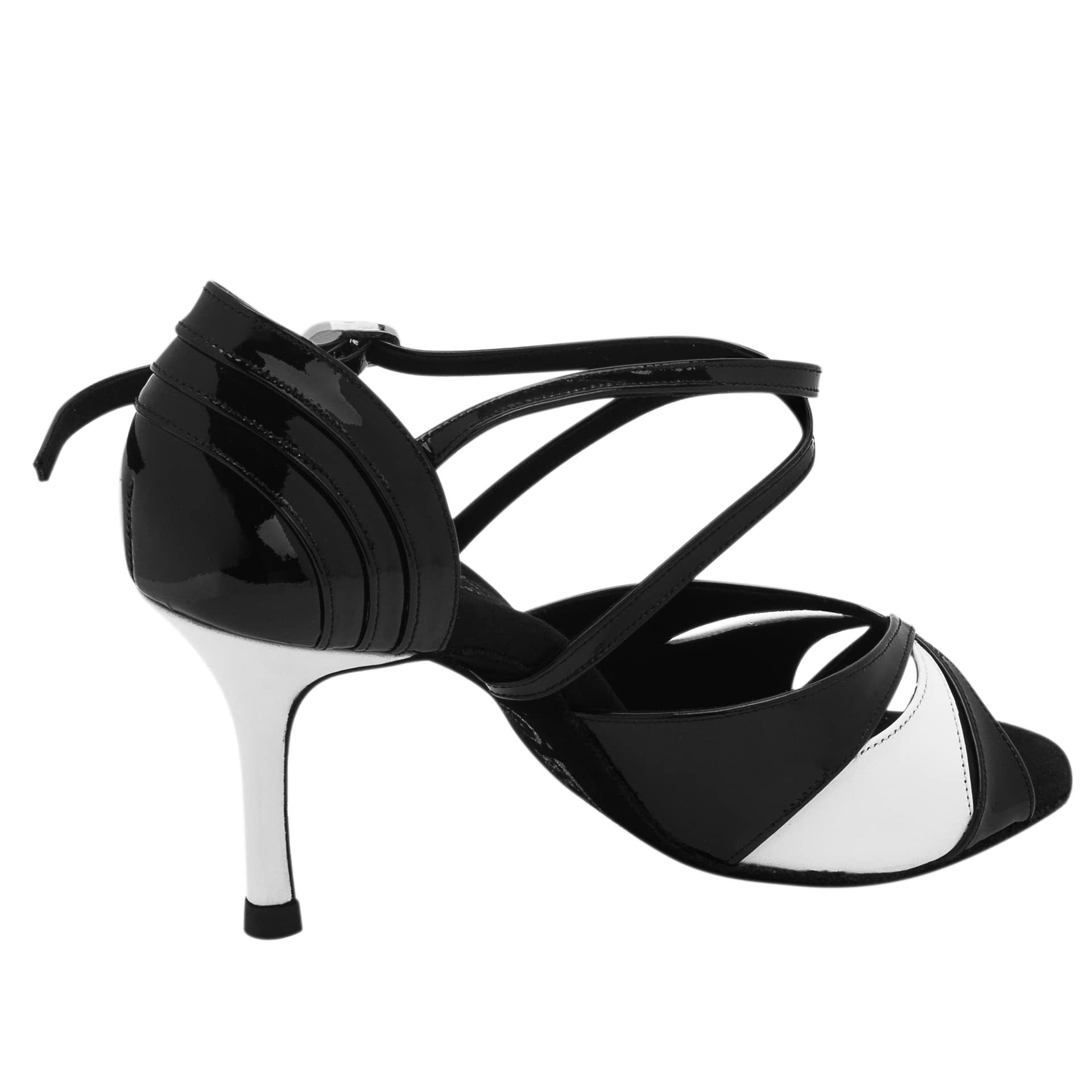 Rummos Donne Scarpe da Ballo Elite Paloma 035/004 - Pelle/Pelle Verniciata Noir/Bianco - Larghezza Normale - 8 cm 80E Stiletto Tacco - Made in Portugal