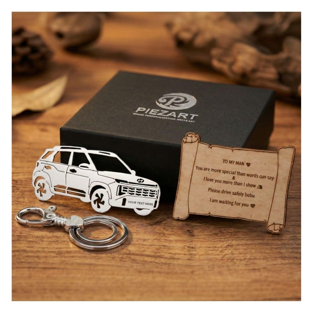 Personalized Stainless Steel Car Keychain made for Hyundai | Custom Name Engraved Metal Keyring made for Hyundai Venue, i20, Exter, Alcazar, Creta & Aura Owners-image-6