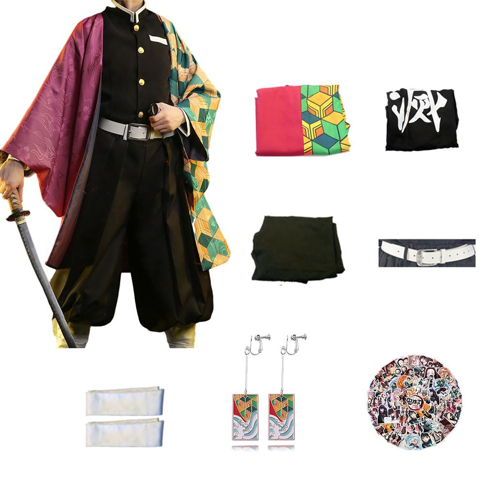 Anime Demon Kimetsu Tomioka Giyuu Cosplay Outfit Mitsuri Full Set Para Halloween Kimono Accesorios Hombres Chico Traje Uniformes (S, Navy)
