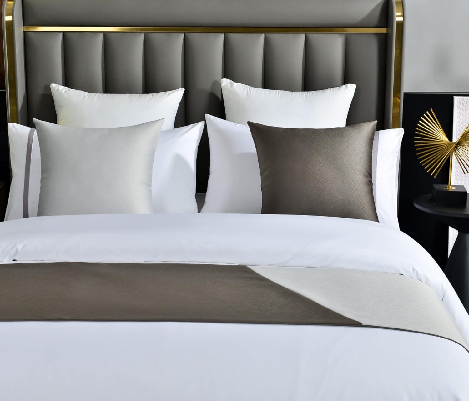 twelves Prague Contrast King Bed Runner, Brown Patchwork Bedding Decorative Accent