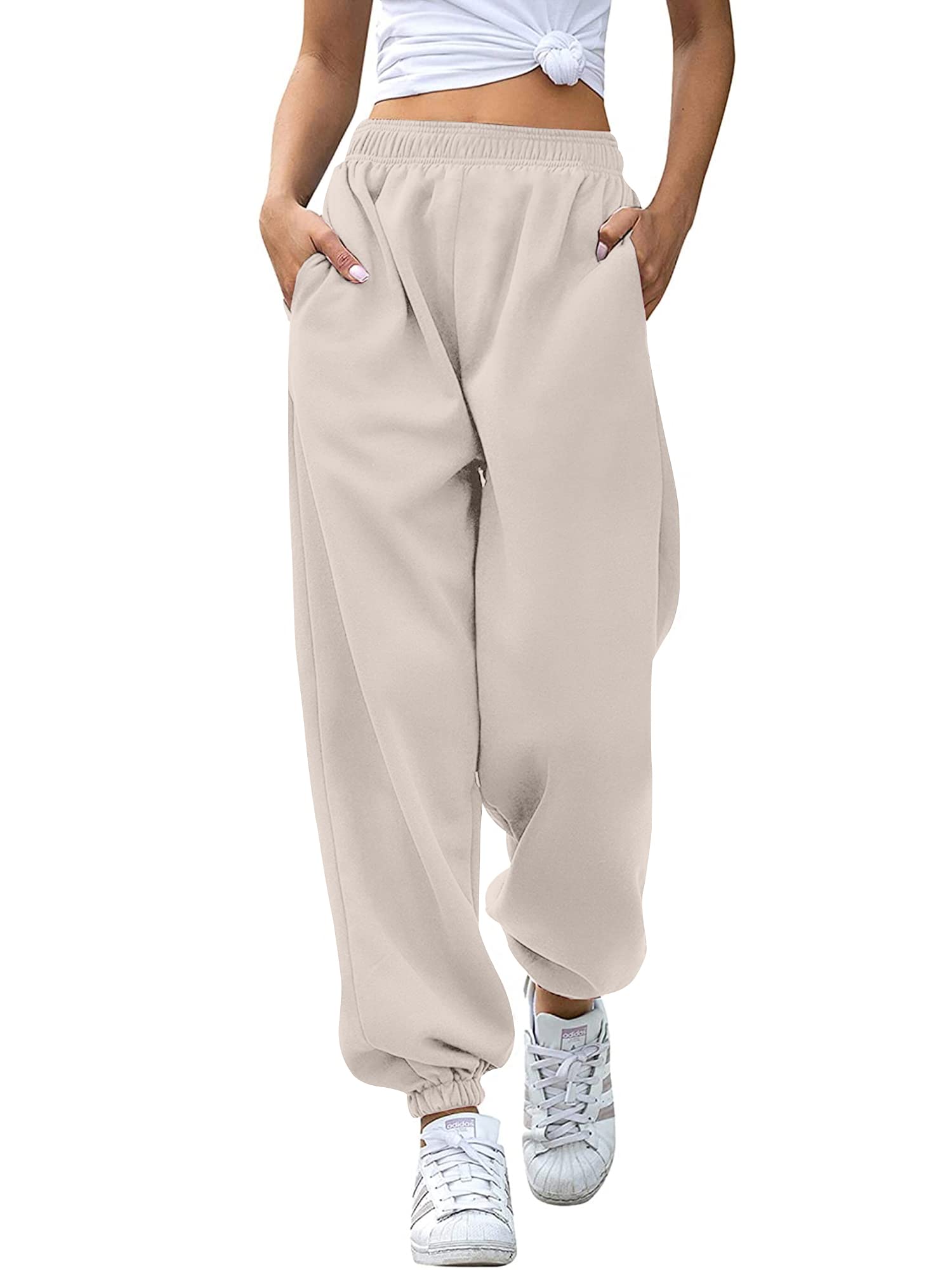 Love My Fashions Women's Plain Gym Sport Jogger Sweatpants & Winters Joggers Pockets Pants and Baggy Elastic Waist Trousers for Casual Hip Hop, Gym and Jogging Stone