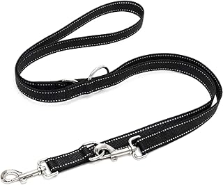 Happilax Hundeleine 2m verstellbar - Schwarz/Reflektierend - 3-stufig verstellbare Leine - Doppelleine, Schleppleine - geeignet als Hundeleine für große Hunde oder als Schleppleine für kleine Hunde. product image
