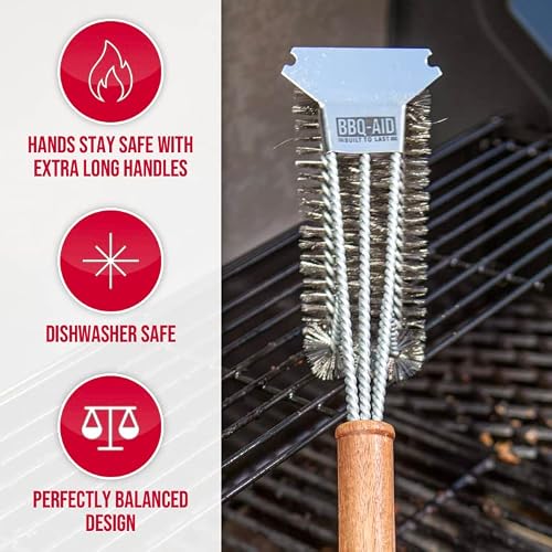 Bbq-Aid All Angles Bbq Grill Brush For Outdoor Grill – Cleans All Angles, Large Wooden Handle, And Stainless Steel Bristles - Bbq Brush For Grill Cleaning – Grill Cleaner Brush Safe For Bbq And Grill #TOP2