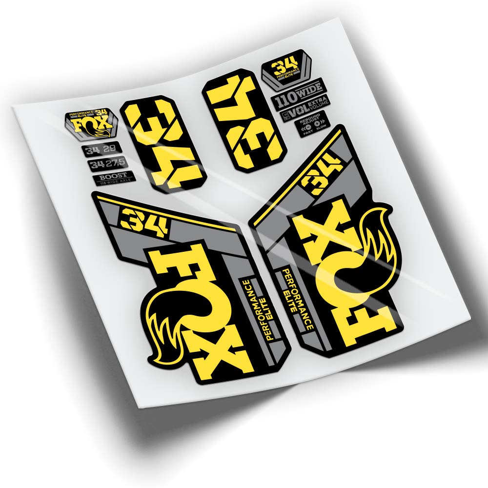REF:VP418 Stickers compatible with FOX 34 ELITE fork 2021-2025 BICOLOR MTB, stickers, stickers, vinyls for mountain bikes. (YELLOW 025)