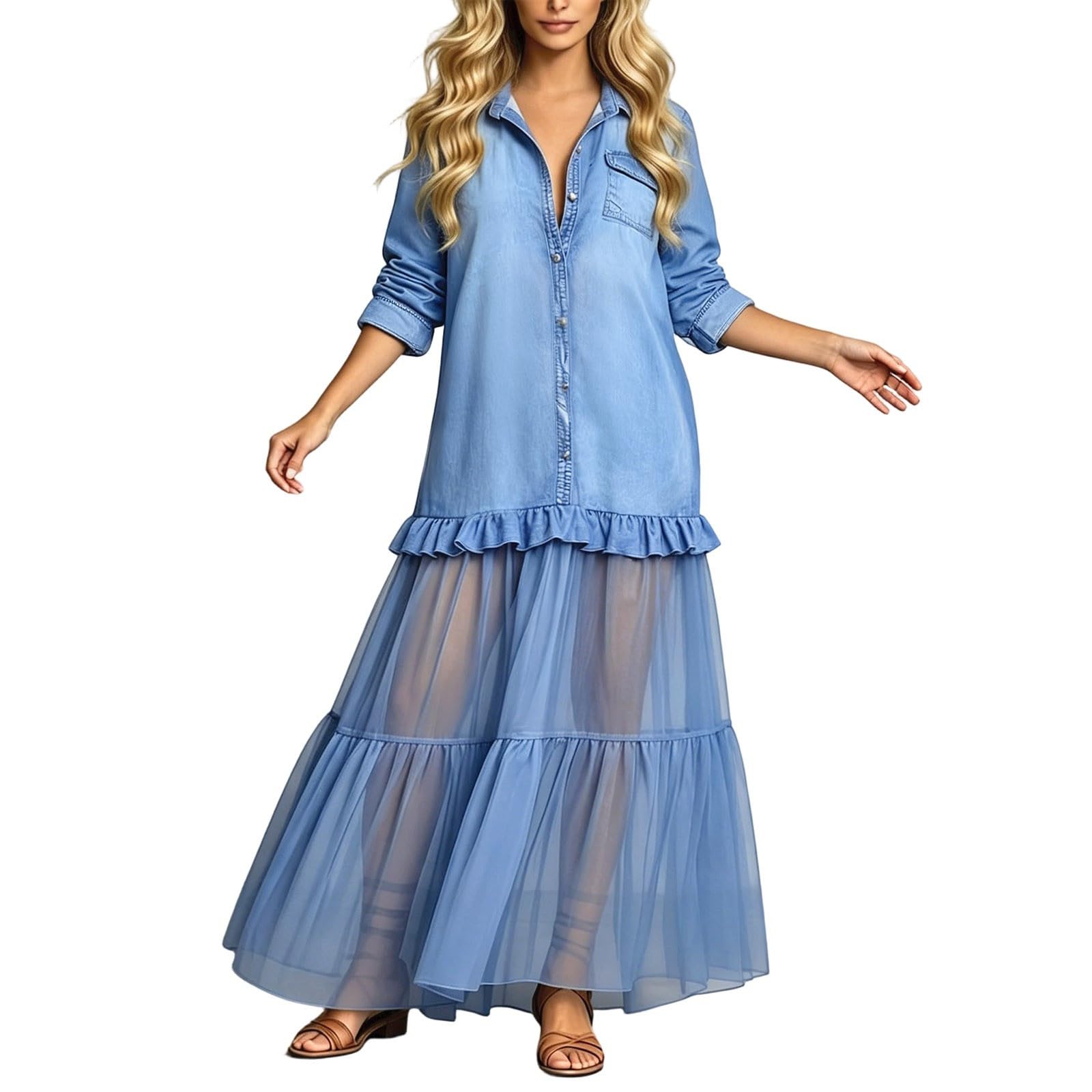 Robe chemisier loose en mesh patchwork casual et ample