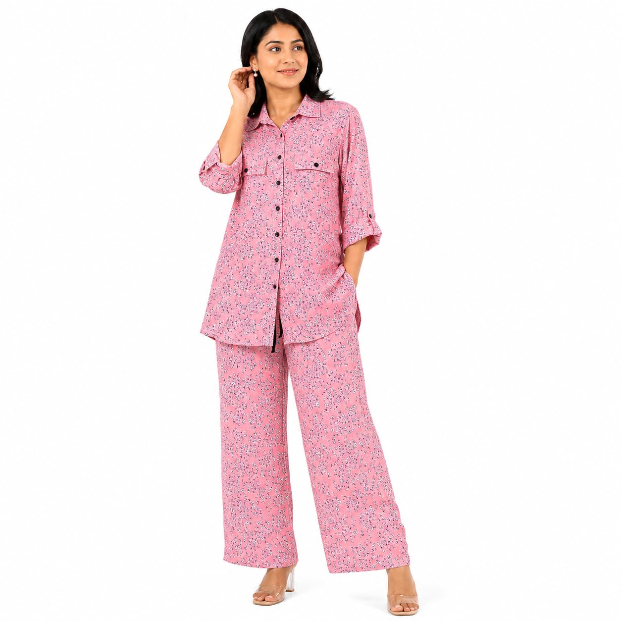 AK Style Women's Printed Co-Ord Set | Shirt Top with Matching Pants | Casual Lounge Wear | Soft Comfortable Daily Wear | Stylish Two Piece Outfit for Women-picture-21