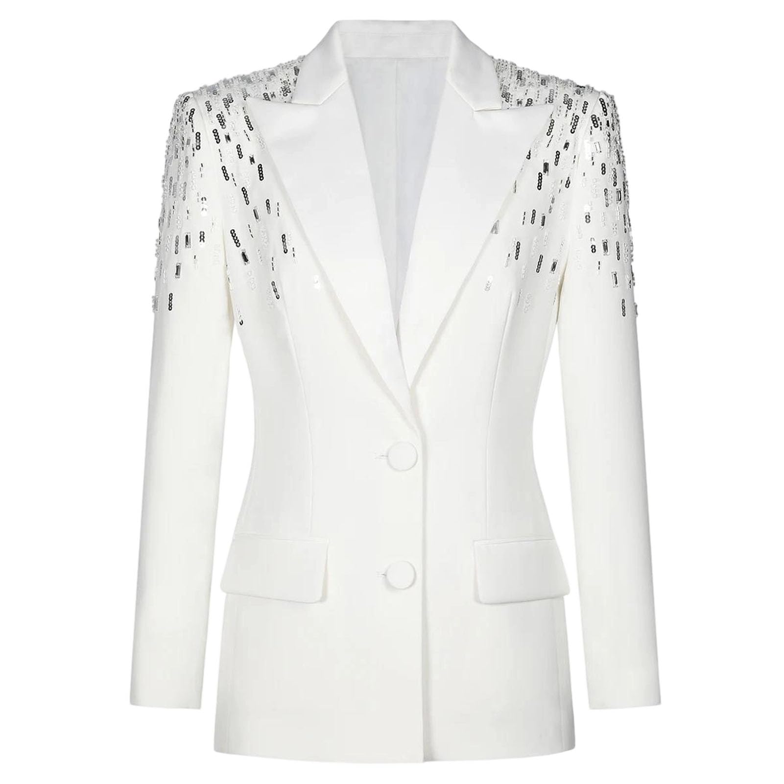 Womens High Street Blazer with Beaded Lapel Single Breasted Slim Fit Suit Jacket