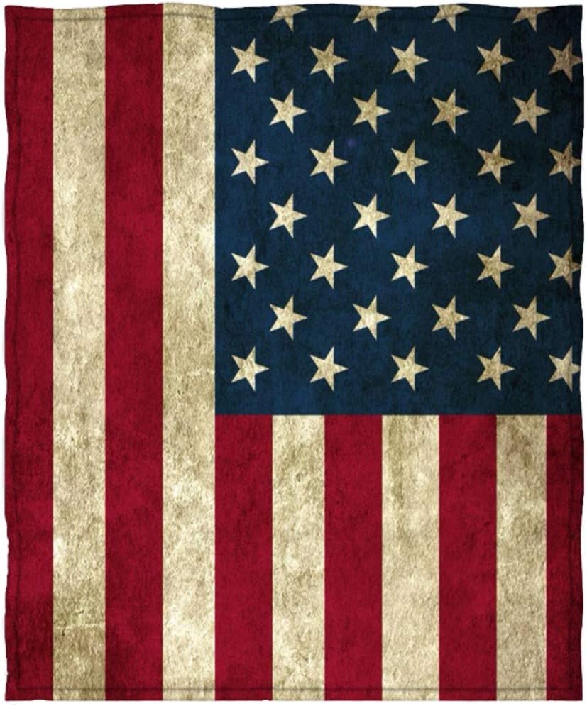 USA Flag Fleece Blanket, American Flag Throw Blanket for Couch Sofa Bed for Adults Man Women, 80 x 58 inch, Vintage Red Blue