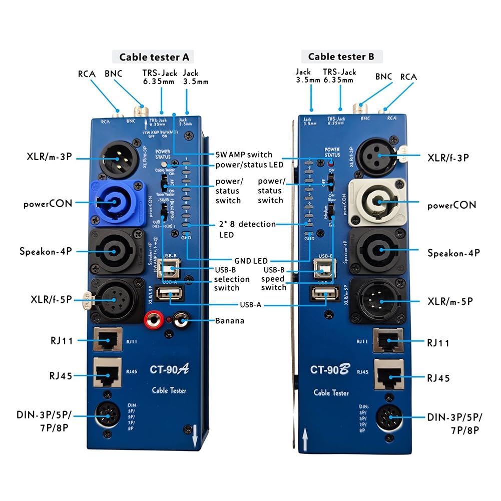 CT-90AB Tester di Cavi Audio Multi-Funzione Staccabile 16 In 1 Strumento di Test Cavi con Display Digitale XLR Automazione