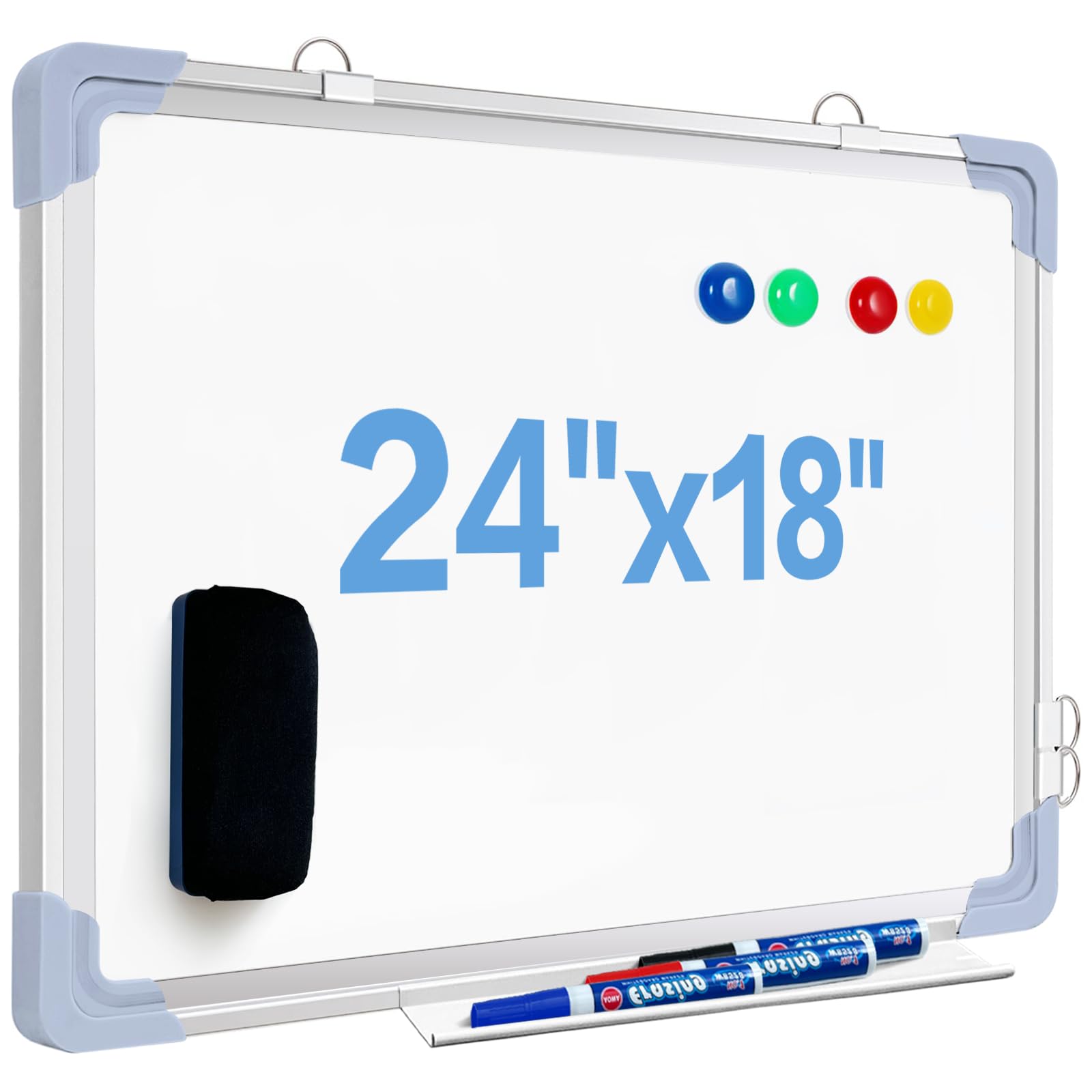 Dry Erase White Board for Wall, 24" x 18" Magnetic Dry Erase Board Hanging Whiteboard with Silver Aluminium Frame for Home, School, Office, Kitchen
