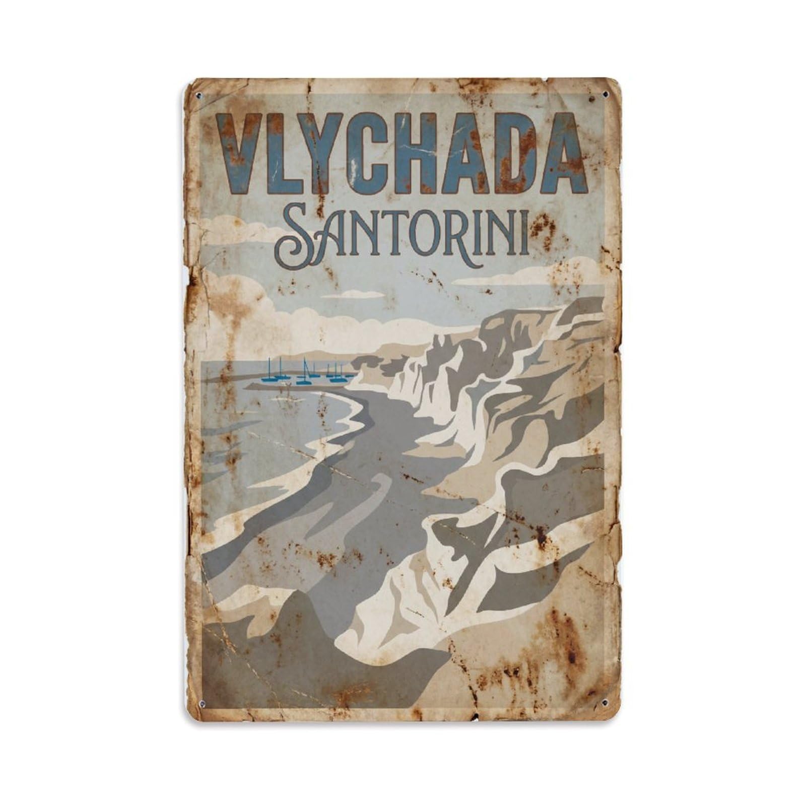 Este 8X12inch Style Vintage Travel Vlychada Santorini Beach Metal Tin Sign