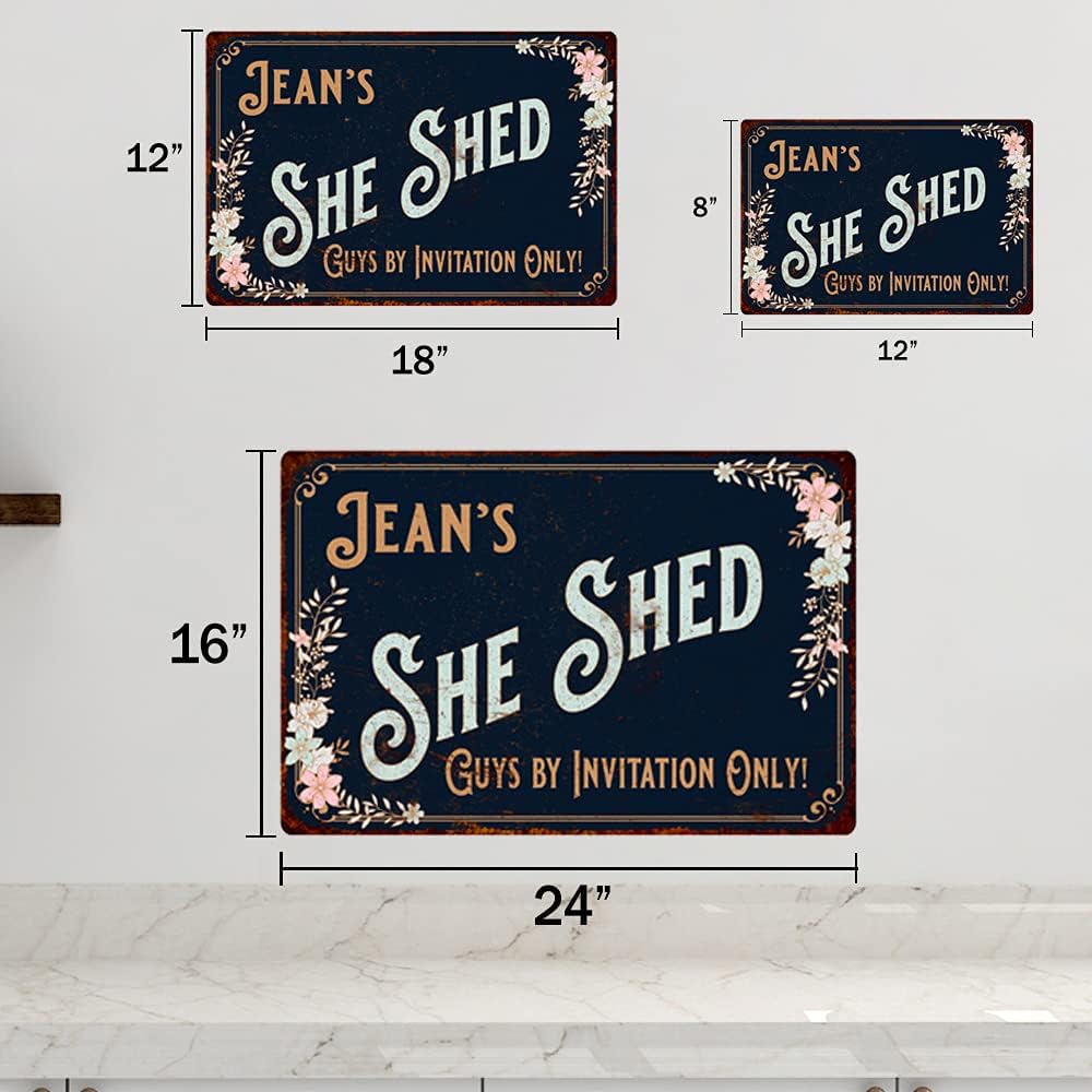 Personalized She Shed Sign Your Name Diva Den Shack Signs Victorian Tin Wall Décor Art Decorations Plaque Her Vintage Blue Babe Cave Gift 12x18 Metal 1121820110001