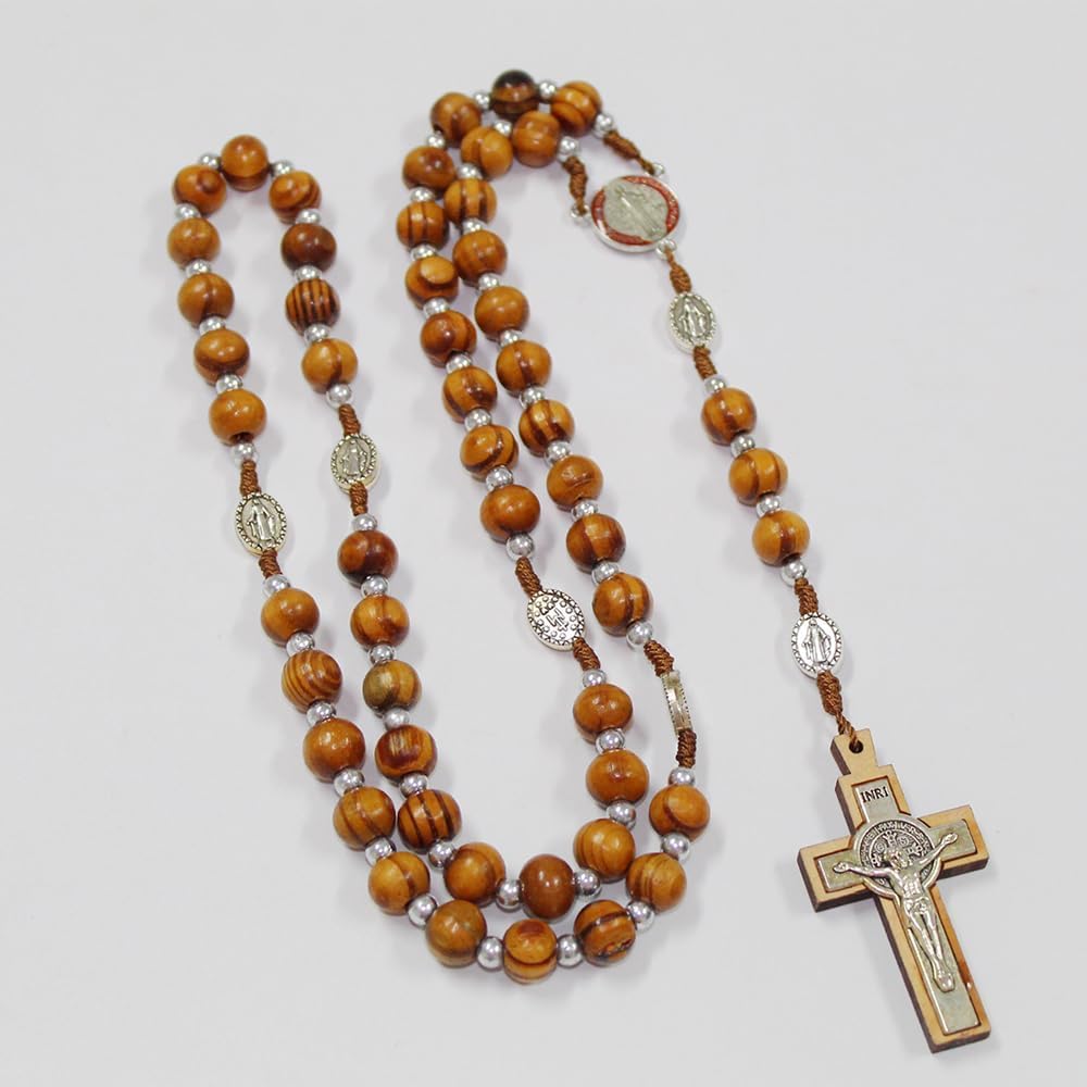 Collana Rosario in Legno di Ulivo con Croce di San Benedetto Collana Donna Elegante in Stile Classico per Occasioni Speciali Idee Regalo Donna