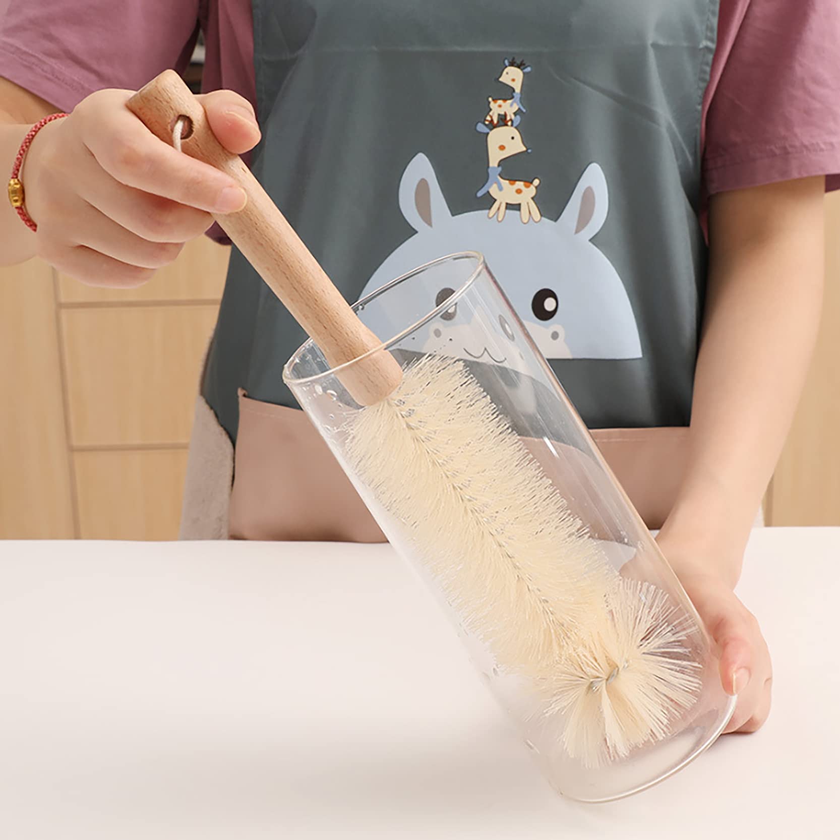 UPTALY 2 pcs Slim Bottle Brushes (13 inch, nylon brush head), with Beech Wood Handle, Cup Brush, Washing Brush with Long Handle, for Narrow Neck Bottle, Sink, Baby Bottle, Pot, Dish