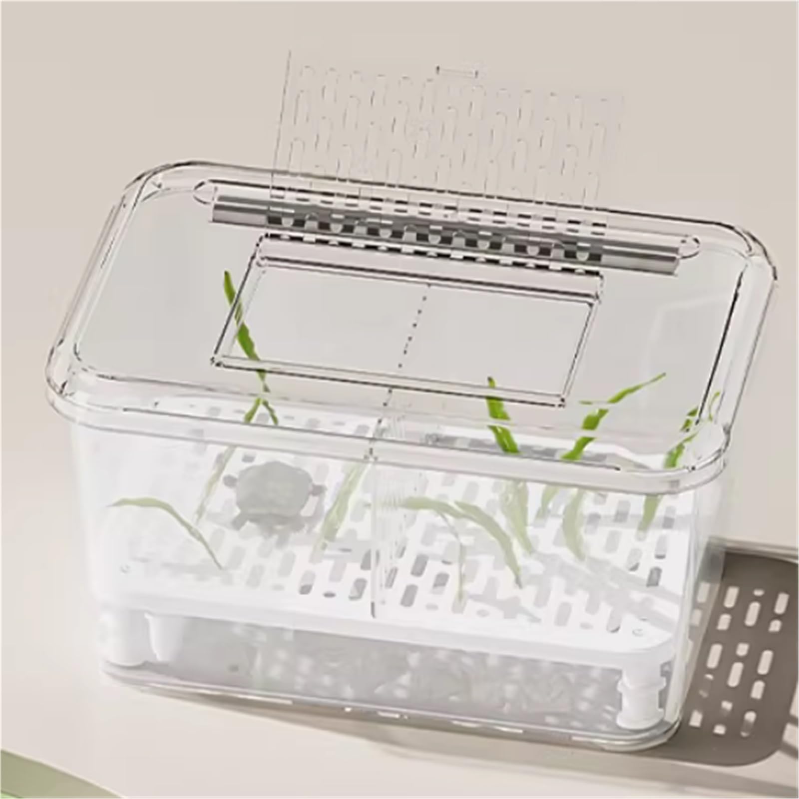 Caja de alimentación de tortuga para tanque de reptiles, aislamiento y tabla de sedimentación de tortugas, uso doméstico, fácil montaje (negro)