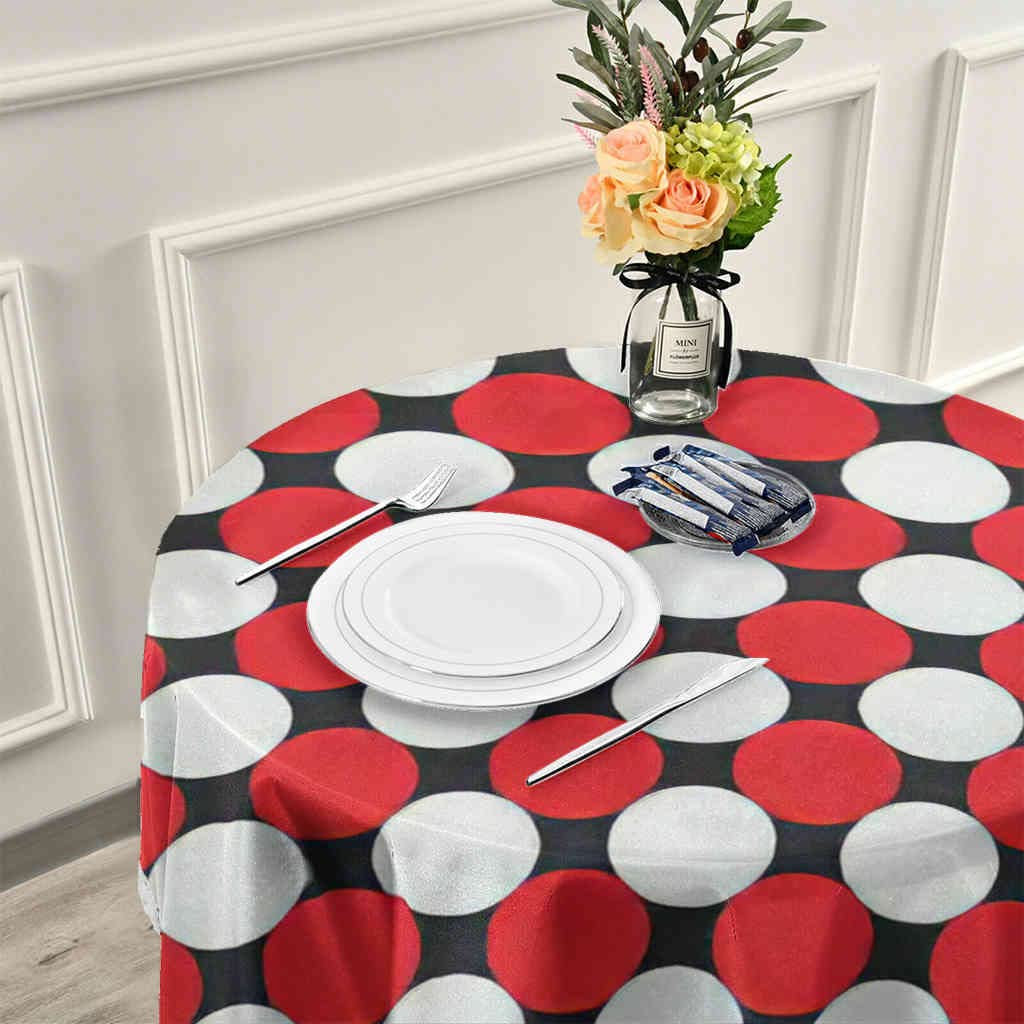 テーブルクロス 赤と白の円形パターン