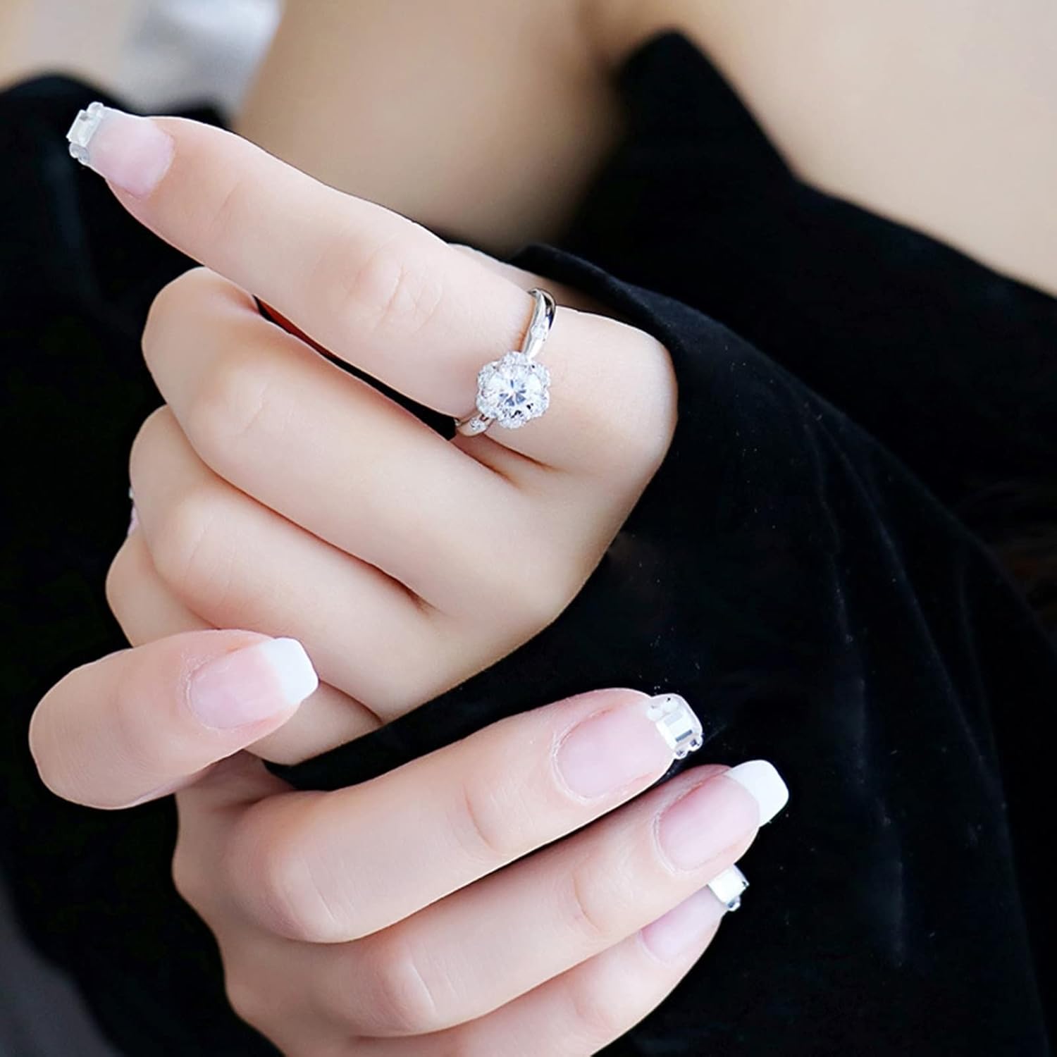 Rings Jewelry, Wedding Ring Cubic Zirconia Sterling Silver Flower Design Valentines Day Ring for Women