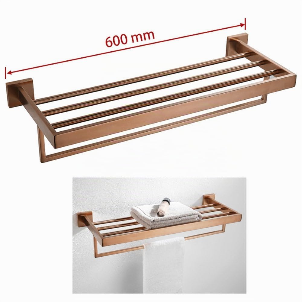Accesorios de baño de Oro Rosa Cepillado Accesorios de baño Cuadrados Soporte de Papel higiénico Soporte de Toalla Barra Gancho para Bata Toallero, toallero 60 cm