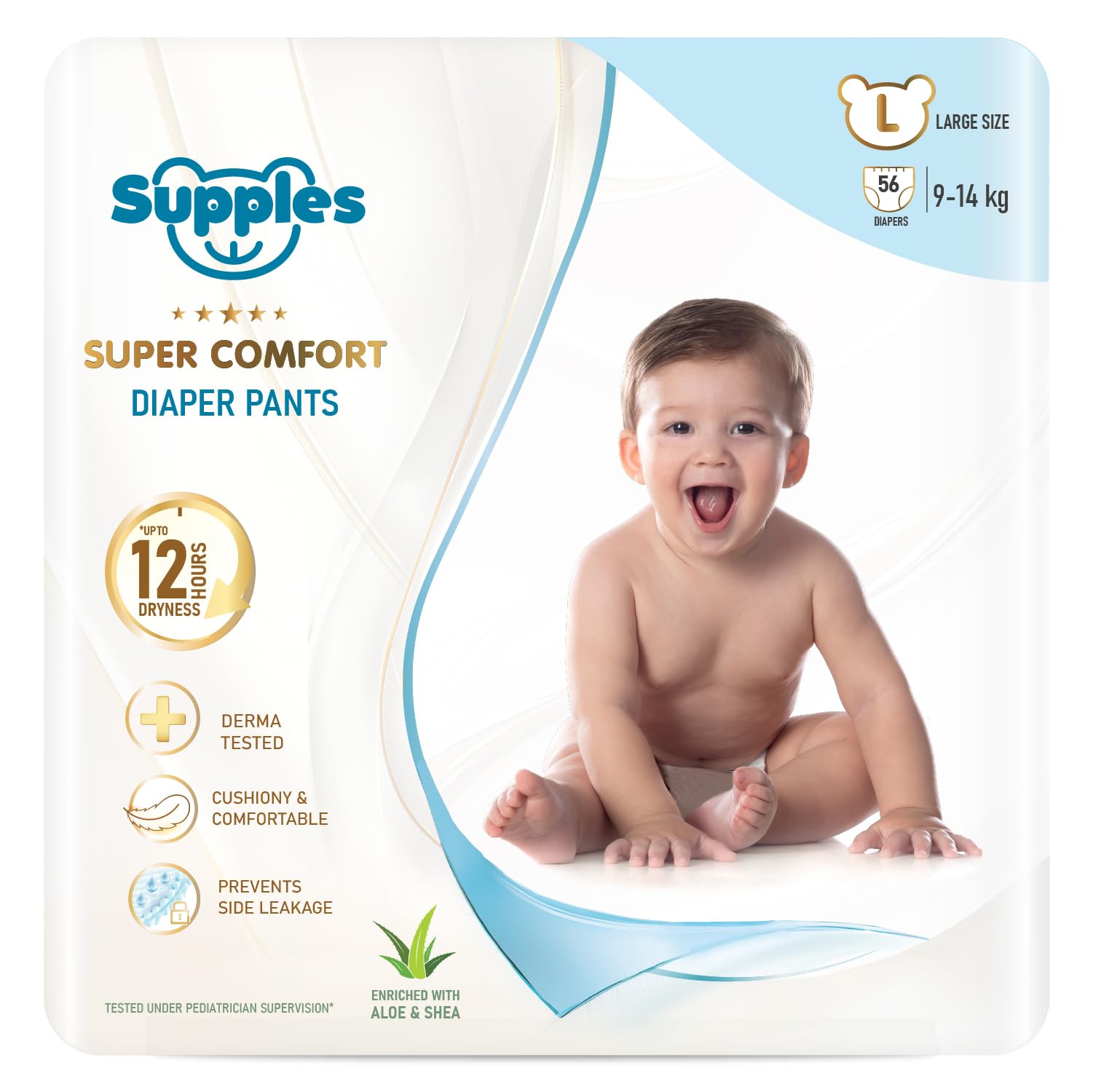 Amazon Brand - Supples Super Comfort Baby Diaper Pants | Large (9–14 kg), 56 Count | Super Comfort, Ultra-Soft & Breathable with Wetness Indicator, Anti-Leak Protection, All Night Absorbency-image-26