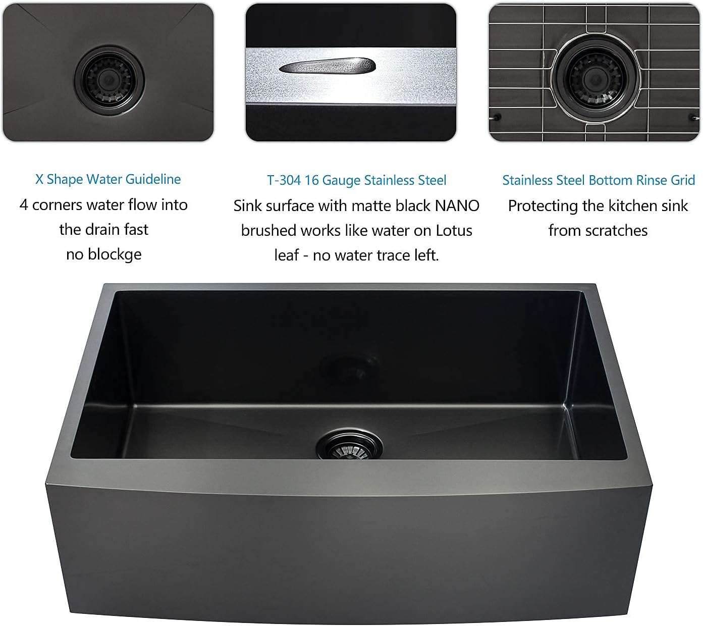 Exclusive Discount 70% Price Gunmetal Black Stainless Farm Sink - Lordear 33 inch Farmhouse Sink 16 Gauge Apron Front Deep Single Bowl Stainless Steel Kitchen Farm Sink