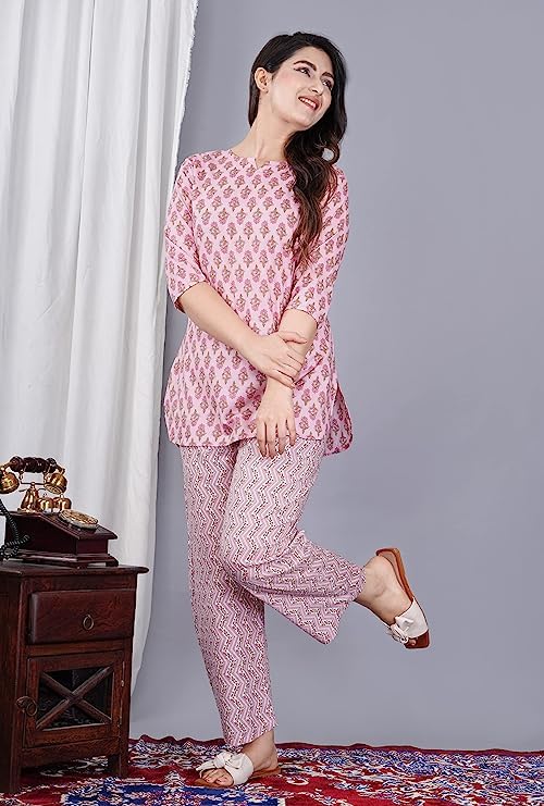 Image of Ganpati Cotton Printed Night Suit for Women's Shirt and Pyjama Sleep wear Set for Womens and Girls Combo Pack