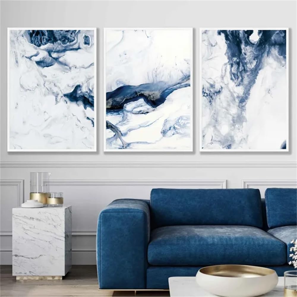 WUHBCZ Canvas Paints-Abstract Ocean Blue and White Canvas Paintings Modern Atmosphere Minimalist Gallery Art Poster Wall Art Living Room Bedroom Office Decoration-60 * 70cm/3PCS (No Frame)