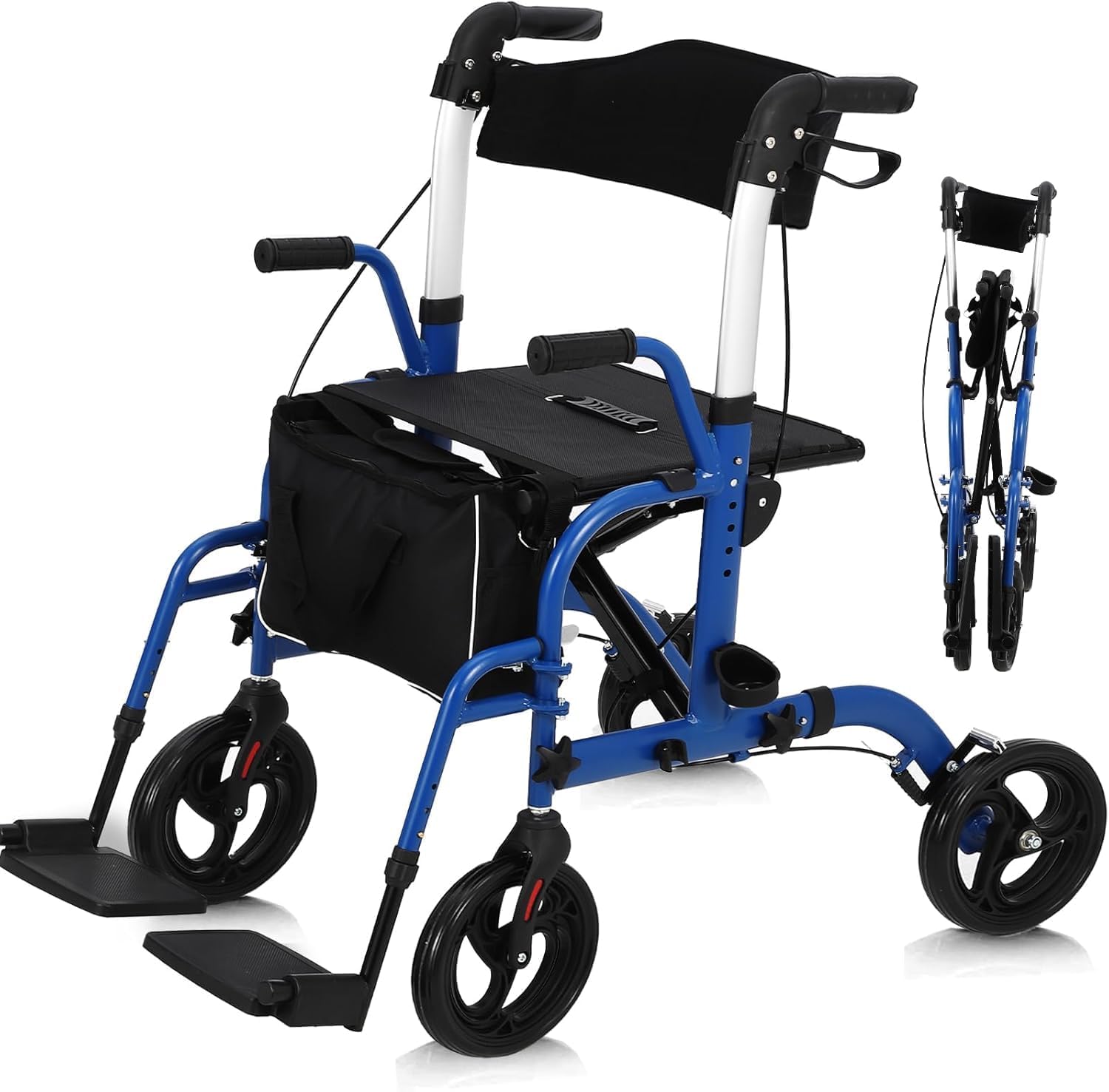 Rollator 2 in 1 Deambulatore Pieghevole Leggero Per Anziani e Adulti | Con Seduta, Schienale, Poggiapiedi e Freni, All Terrain, Portata Massima 136 kg, Mobilità Sicura