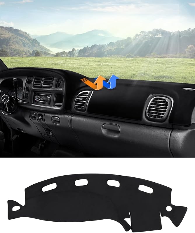 Autorder Dashboard Cover Mat for Dodge Ram 1500 2500 3500 1998-2001 Accessories Dash Cover Flannel Dash Mat Sunshade Glare UV Rays Protector