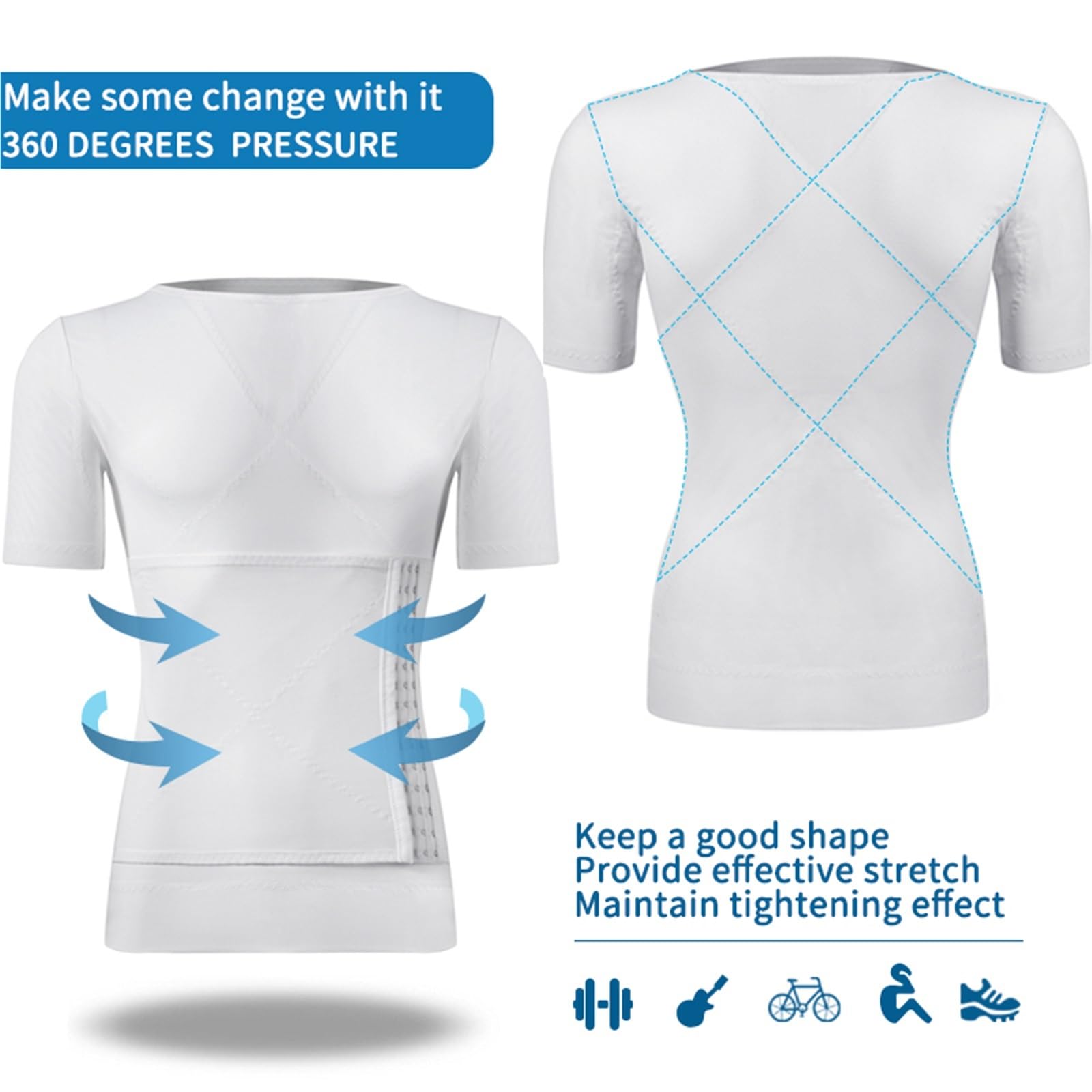 Chaleco Reductor Para Hombre Camisetas de compresión moldeadoras de cuerpo for hombres, faja moldeadora de abdomen, faja adelgazante de abdomen, faja moldeadora de cintura(White with sleeve,XXL)